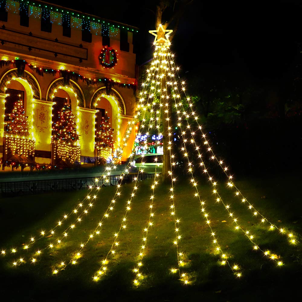 (New) Christmas Decoration Outdoor Star String Lights,16.4Ft 320 Led Christmas Lights Hanging Tree Lights,Plug-In 8 Modes Waterproof Fairy Twinkle Curtain Lights For Xmas New Year Holiday Party