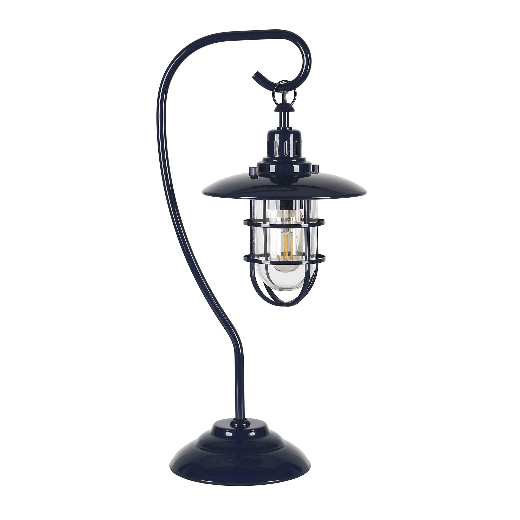 Henn&Hart 22 Nautical 1-Light Table Lamp with Clear Metal and Glass Globe Shade for Living Room, Bedroom, or Office, Dark Blue