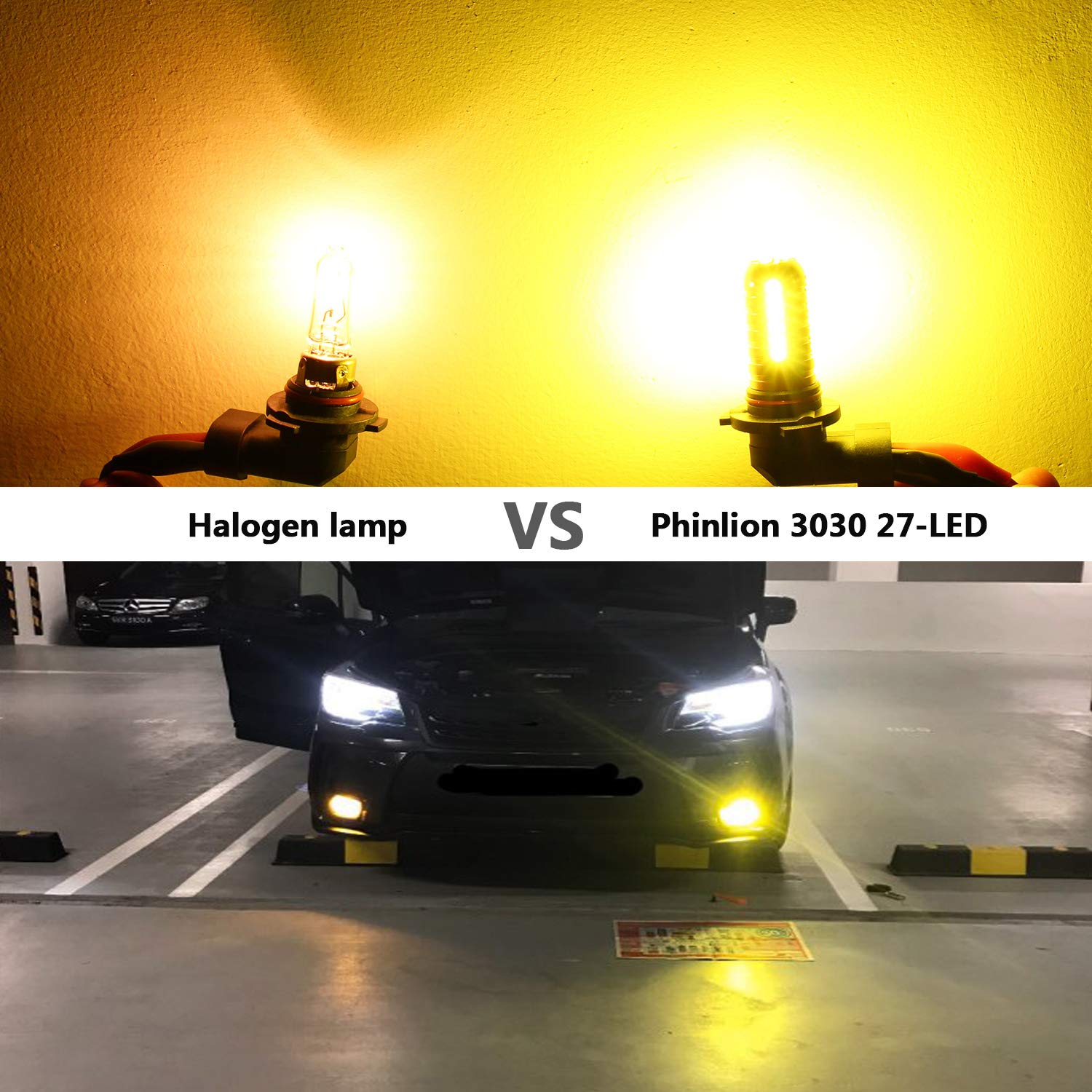 PHINLION H10 Yellow LED Fog Light Bulbs 3000 Lumens Super Bright 27-SMD Replacement for DRL or Fog Lamps