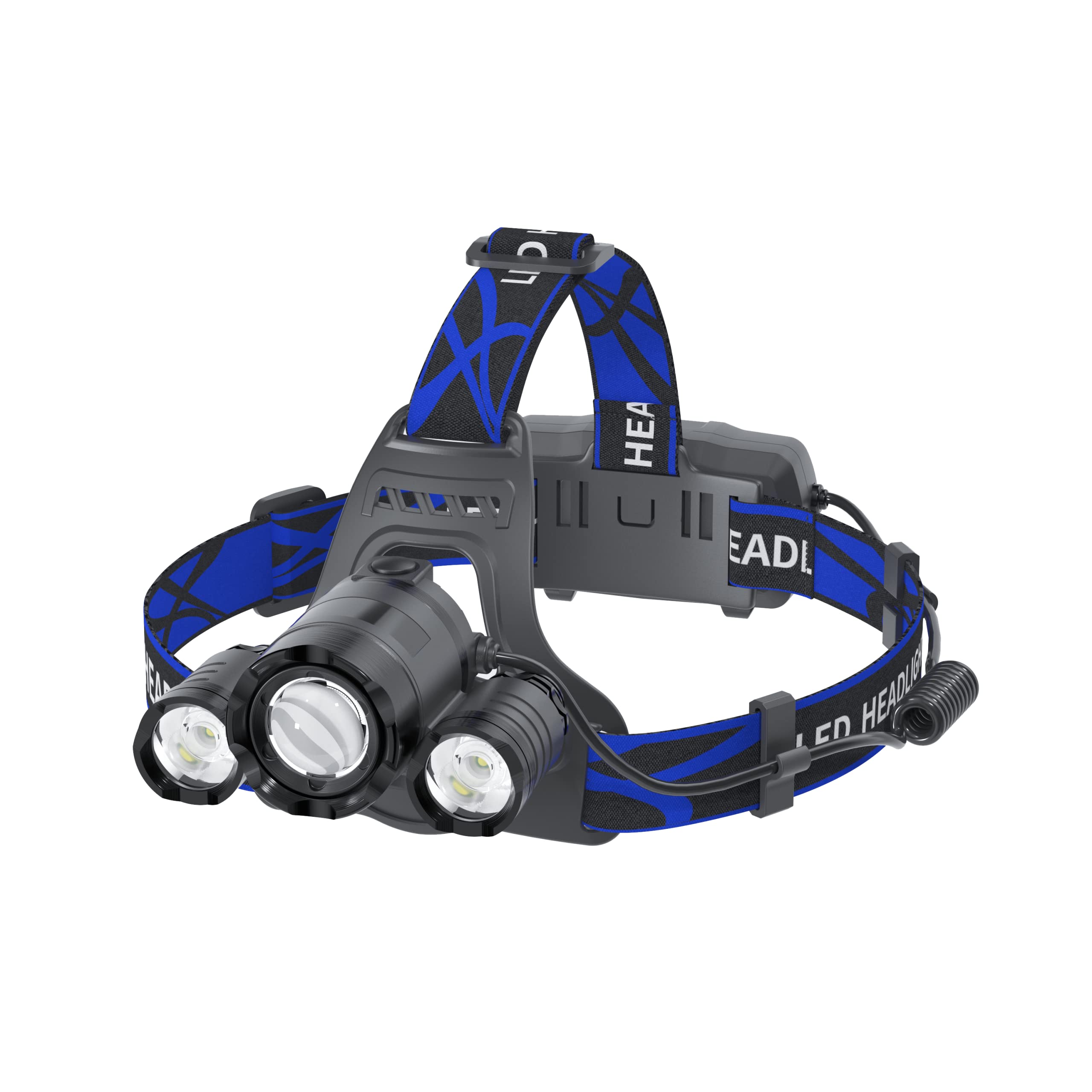 Beteray 6000 Lumens Rechargeable Headlamp, Waterproof, 4 Modes, Adjustable Angle, Blue