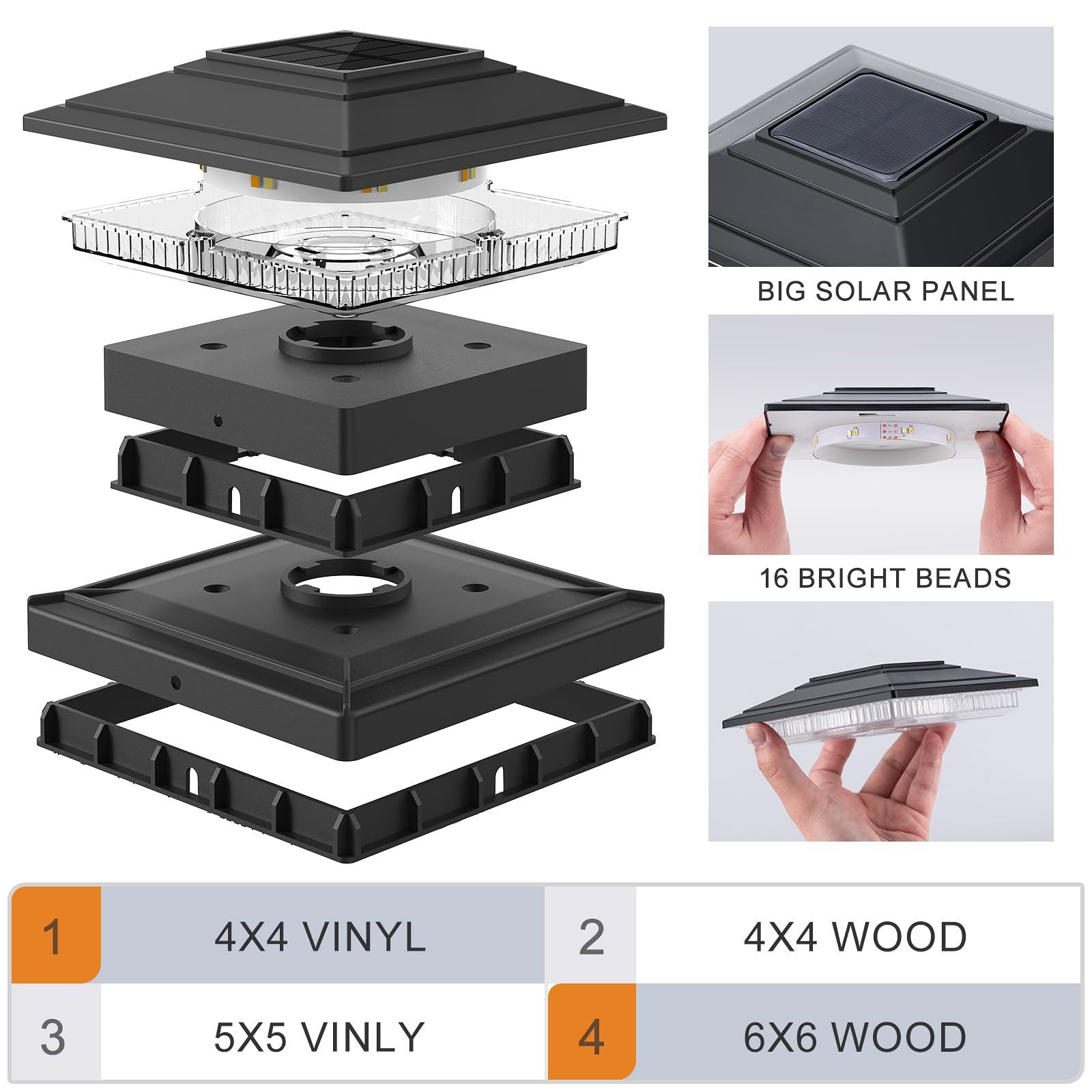 Aponuo Solar Post Cap Lights,Ip64 Waterproof 16 Bright Leds Outdoor Lighting For Deck,Fence,Patio,Garden,Yard,2 Modes,Long-Lasti