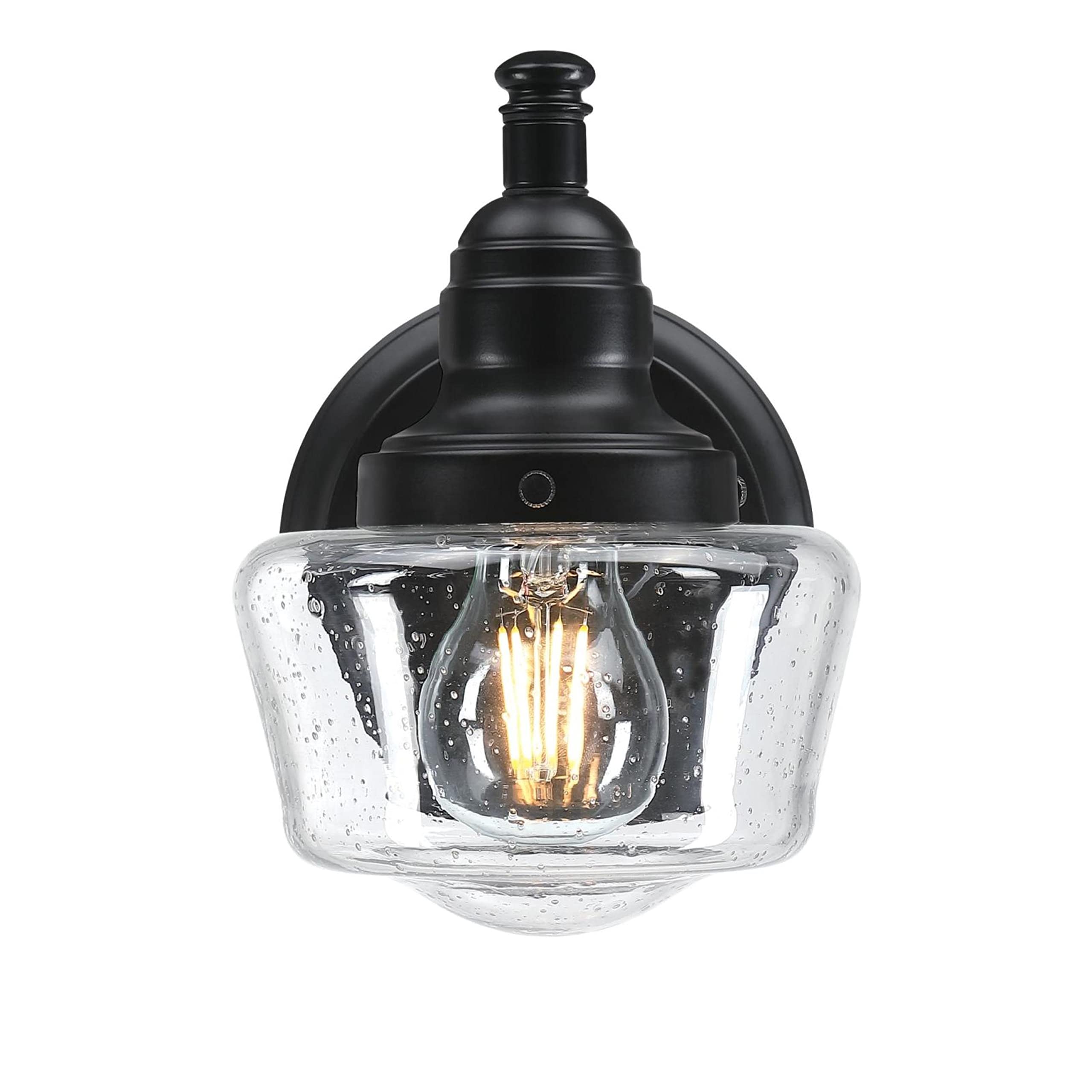Westinghouse Eddystone Outdoor Wall Fixture, Dusk to Dawn Sensor, Matte Black, Clear Seeded Glass, Model 6121200