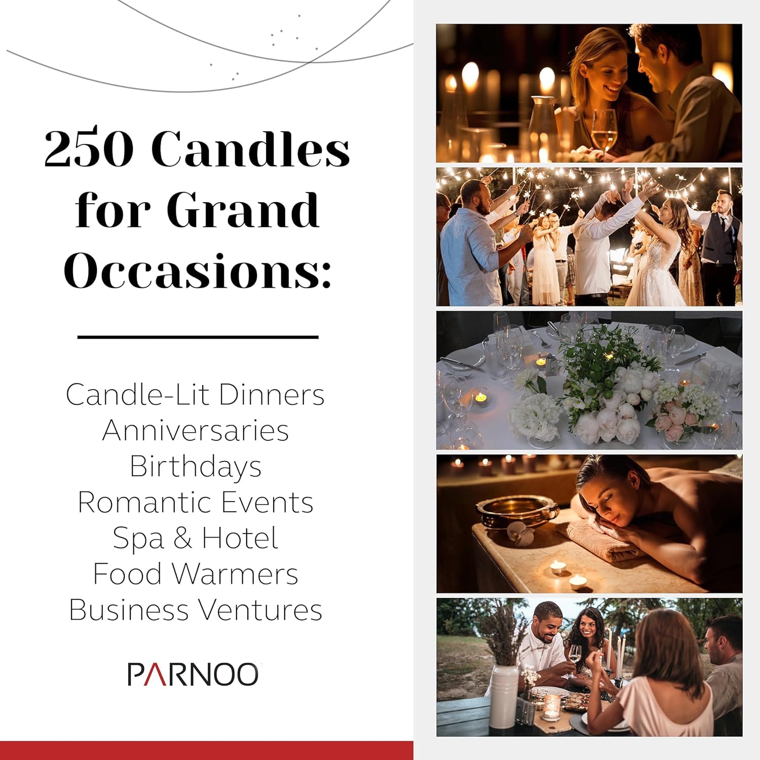 Light In The Dark 250 Pack Tealight Candles - White Unscented Wax in Metal Cups, 3 Hour Burn Time, Ideal for Weddings & Events