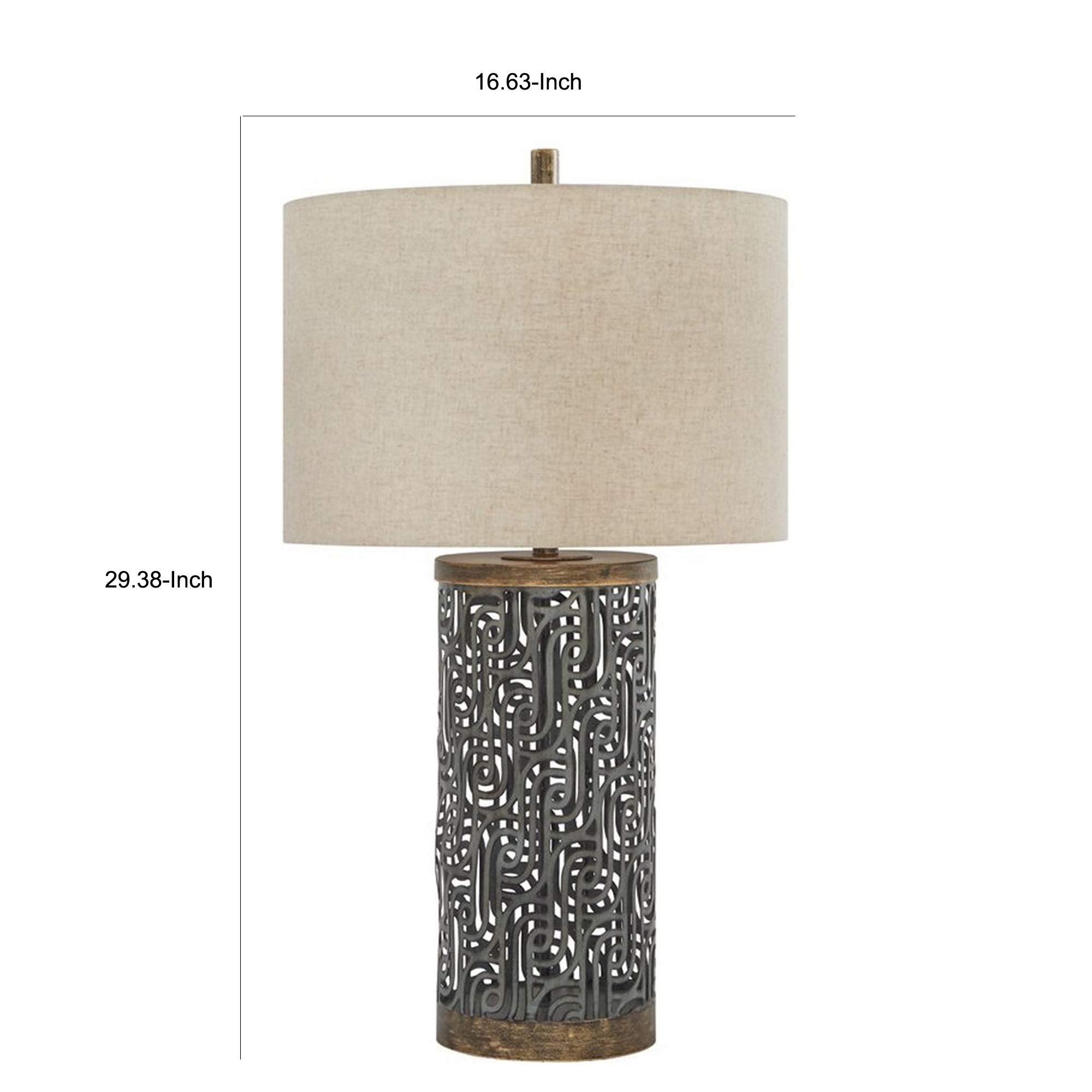 Benjara Bm227198 150W Metal Body Table Lamp With Network Design Gray & Beige