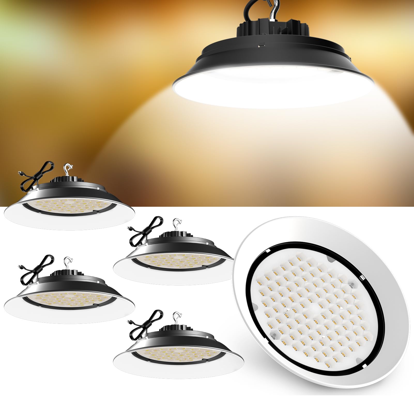 LED High Bay Light with Relfector (Beam Angle:120) 165W (200x1W LED) 24750LM High Bay LED Shop Lights,AC100-277V UFO LED High Ba