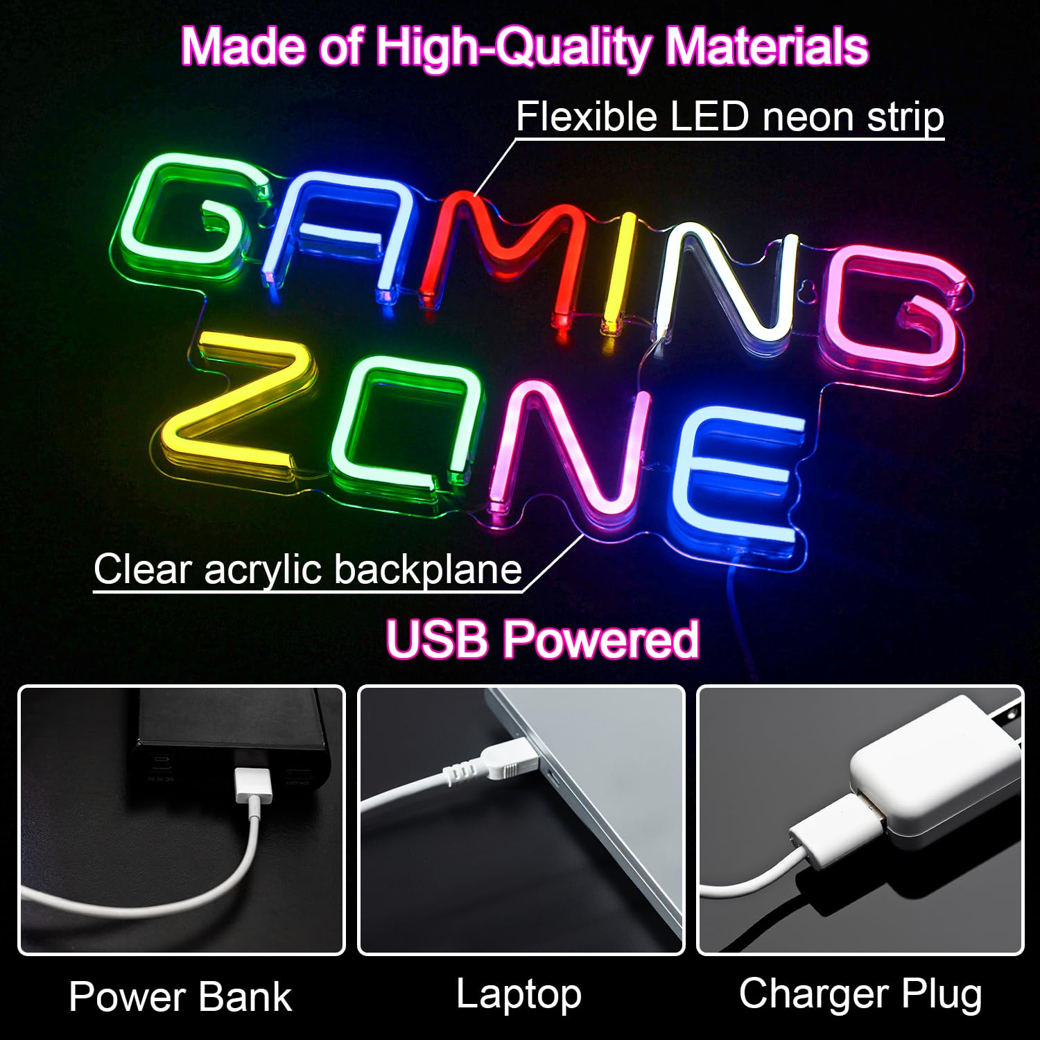 Horseneon Neon LED Sign for Gaming, USB Powered, Multicolour, Wall Decor, Gamer Gift