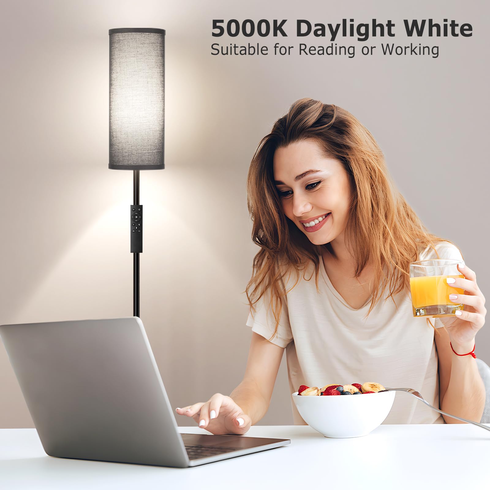 Ambimall 64'' Floor Lamps For Living Room With Remote Control And Stepless Dimmable Colors Temperature & Brightness, 9W Bulb Included(Black Lampshade & Black Pole)