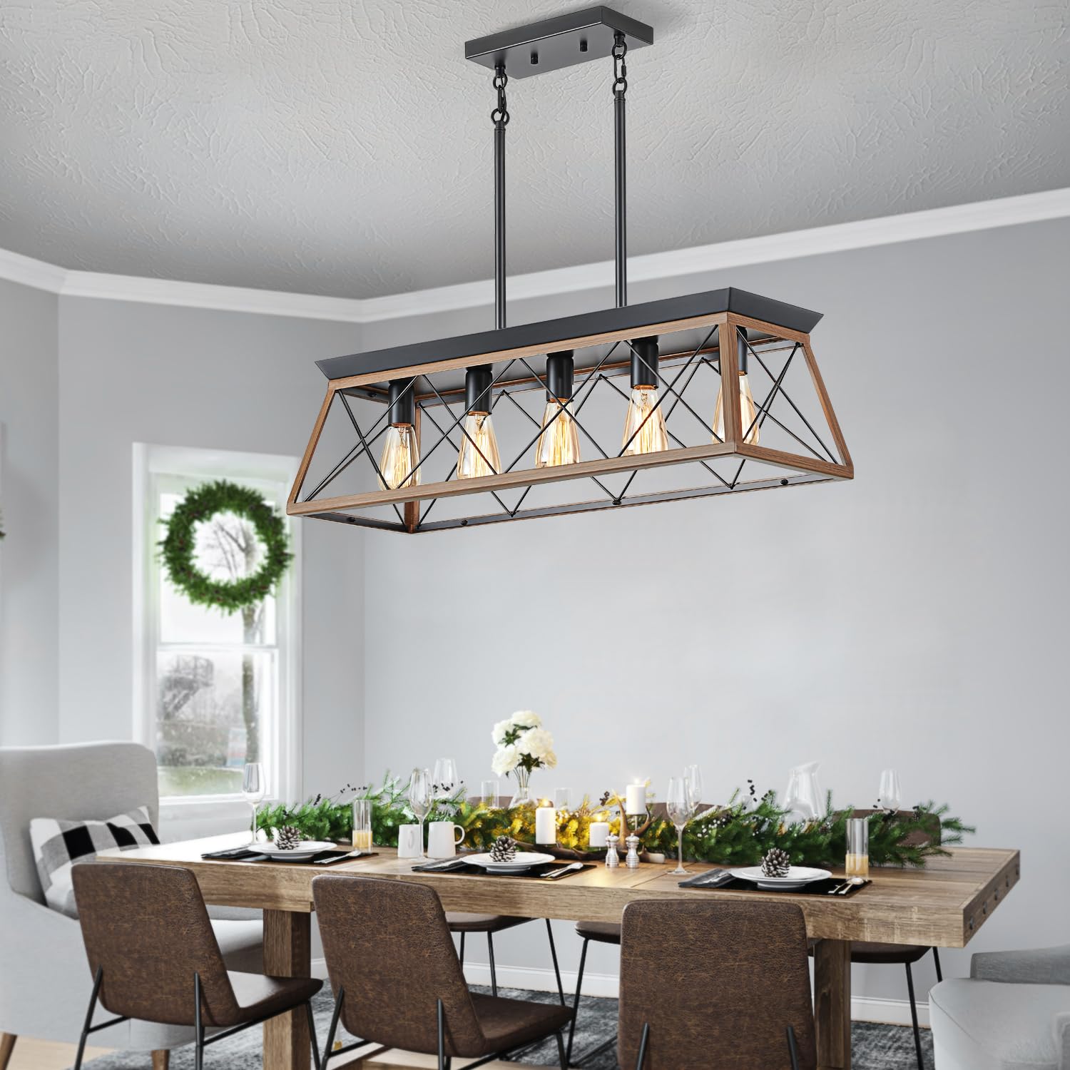 Huixute 5-Light Dining Room Chandelier Over Table, Farmhouse Kitchen Island Lighting, Adjustable Height Chandeliers For Kitchen,