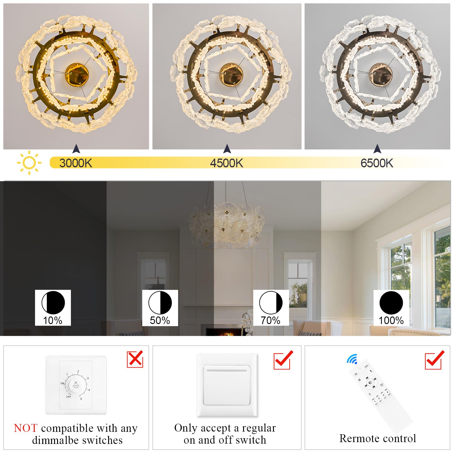 Poemoon Modern Gold Glass LED Chandelier 20" Dimmable Lotus Leaf with Remote Control for Foyer, Entryway, Living, Dining Room