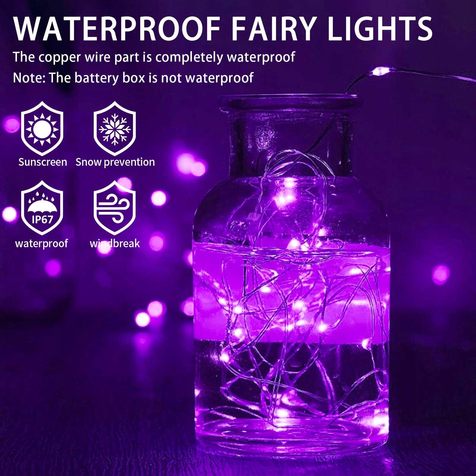 chzk Fairy Lights, 24 Pack 7ft 20 LED Mini String Lights, Battery Operated, Purple, Model D11-BKDC