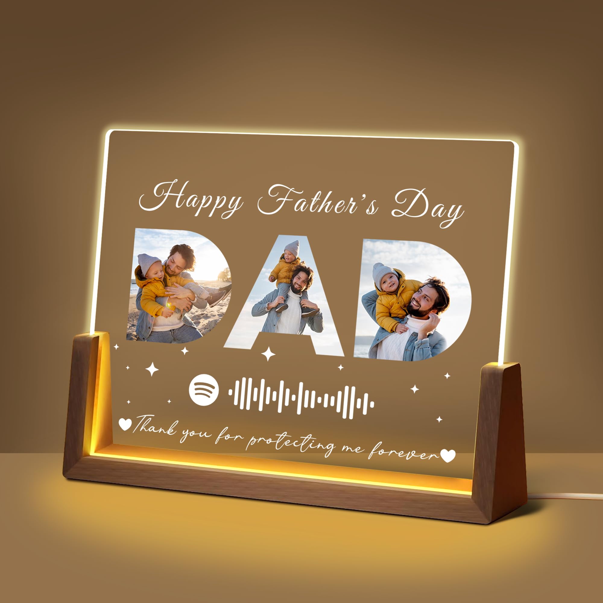 Maiwell Personalized Fathers Day Birthday Christmas Gifts For Dad Husband Custom Acrylic Spotify Plaque Light Up Picture Frame With Photo Name  Customized Dad Gifts From Daughter Son Kids Wife