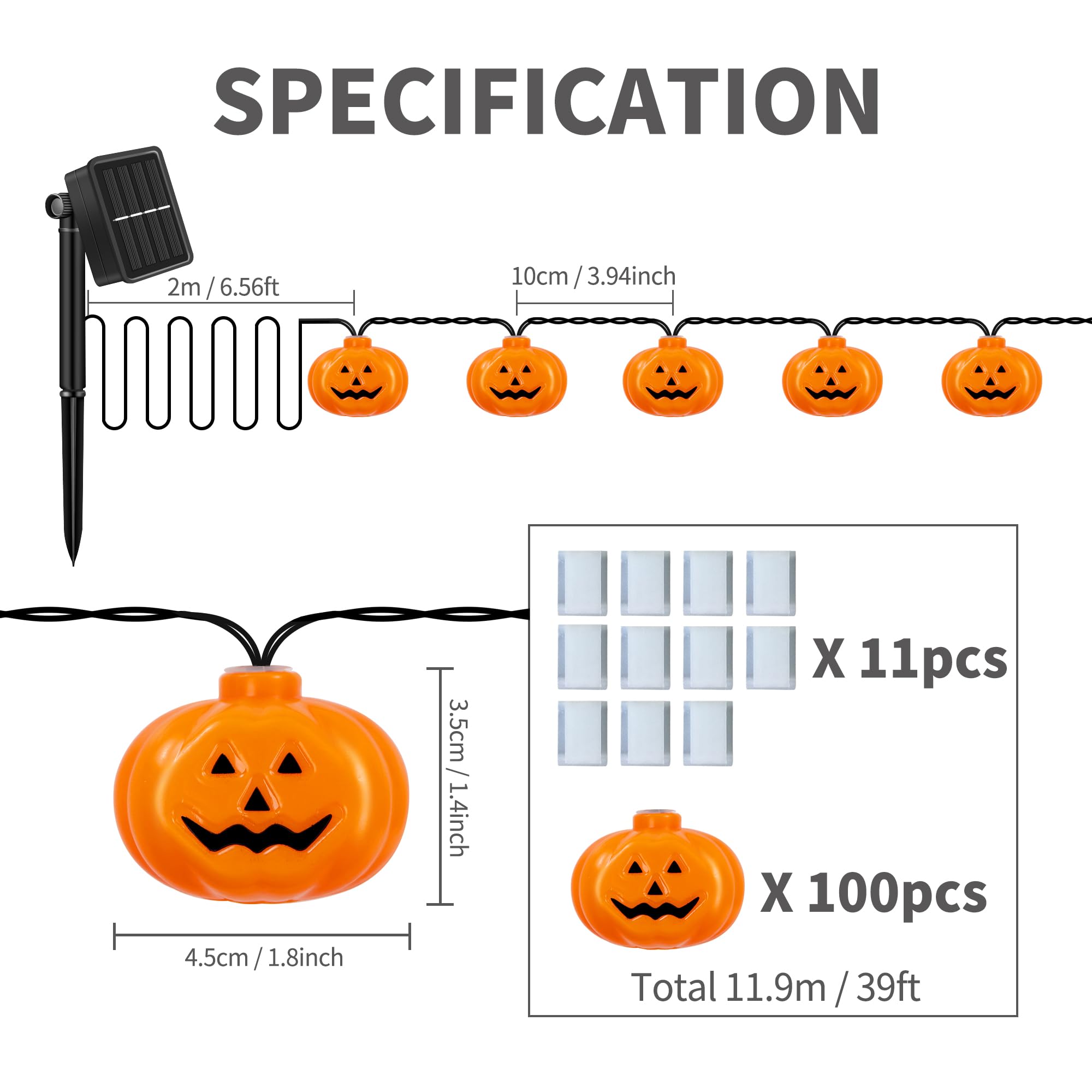 Varmax Solar Halloween Lights Outdoor 100 Leds, Halloween Pumpkin String Lights With 8 Lighting Modes, Halloween Outdoor Decorations 39 Ft For Porch, Window, Garden, Yard, Party