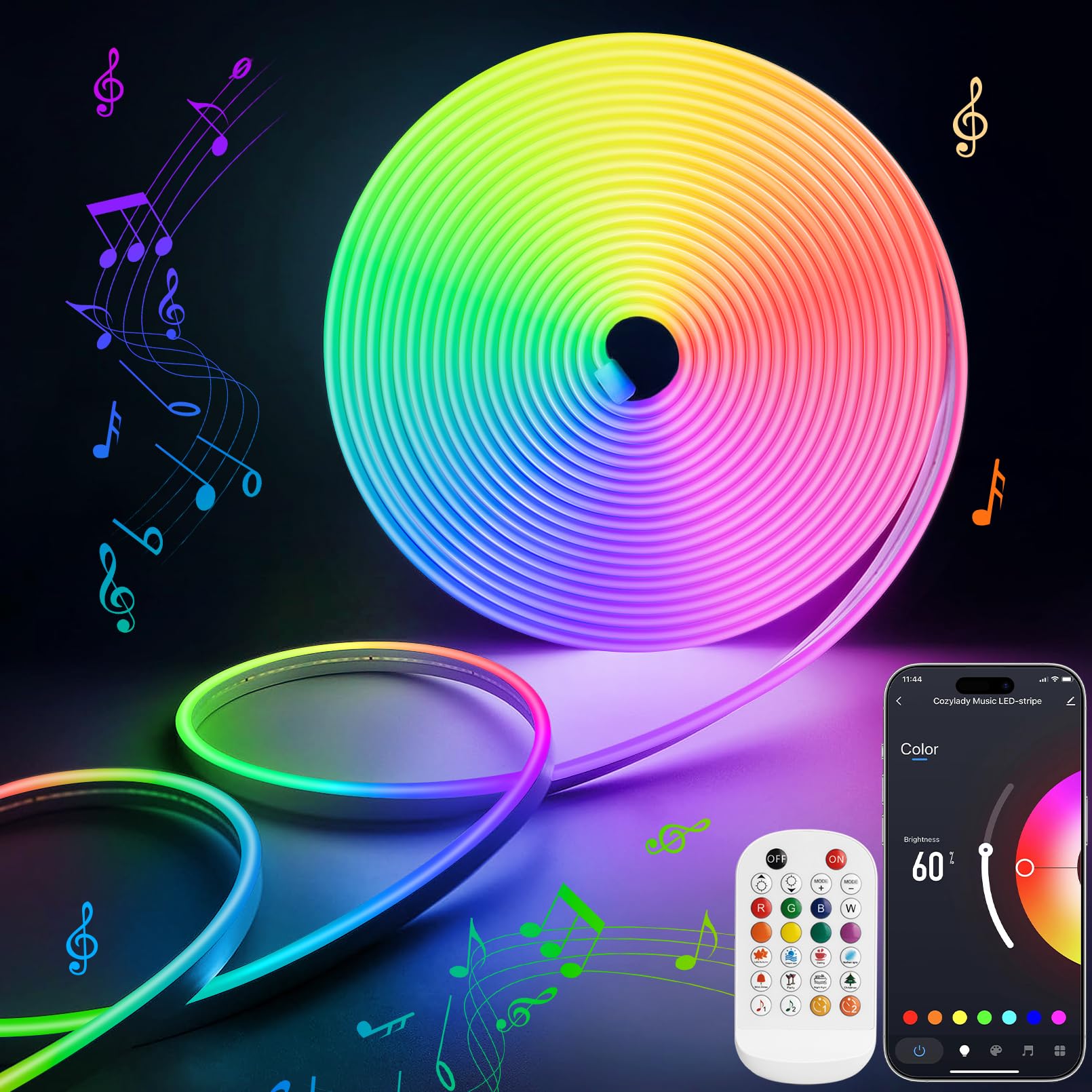 Lamomo RGB LED Strip Lights, 16.4Ft Led Rope Lights with App Remote Control, Music Sync, Indoor IP65, Waterproof, Flexible DIY N