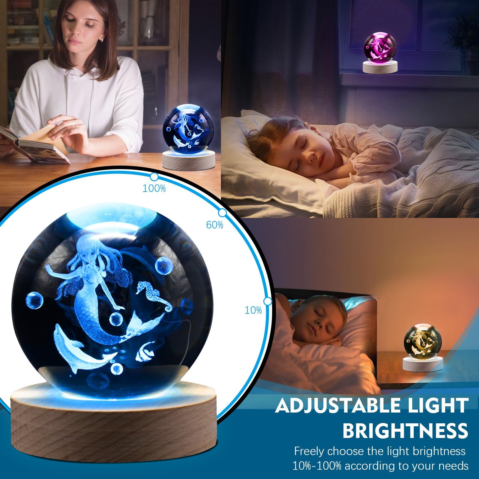 Shellvcase 3.15In 3D Mermaid Nightlight, Mermaid Lamps For Girls Bedroom, Mermaid Night Light, 16 Colors & Remote Controls Cryst