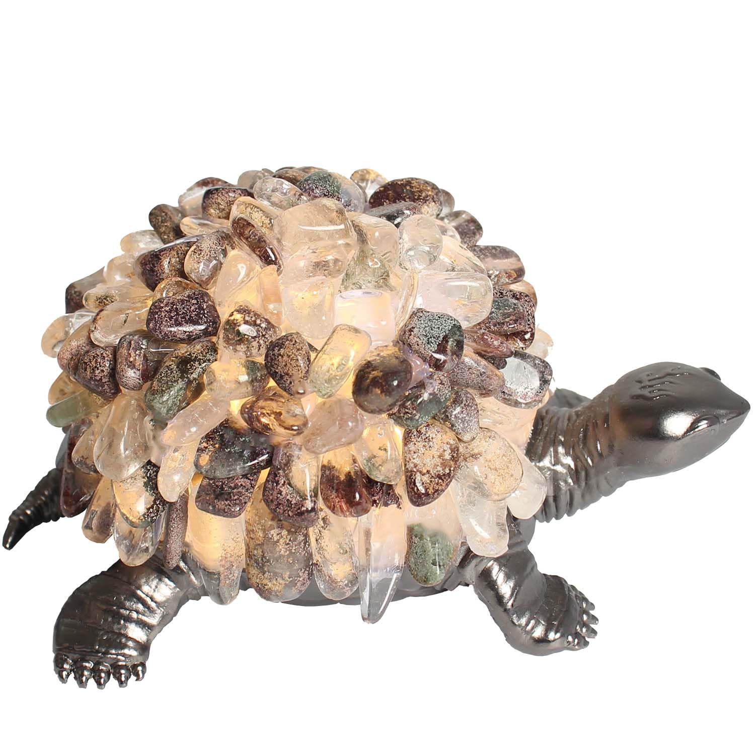 Youhot Handmade Genuine Crytal Fragments Turtle Table Lamp Night Light for Bedside Living Room (Phantom Crystal)