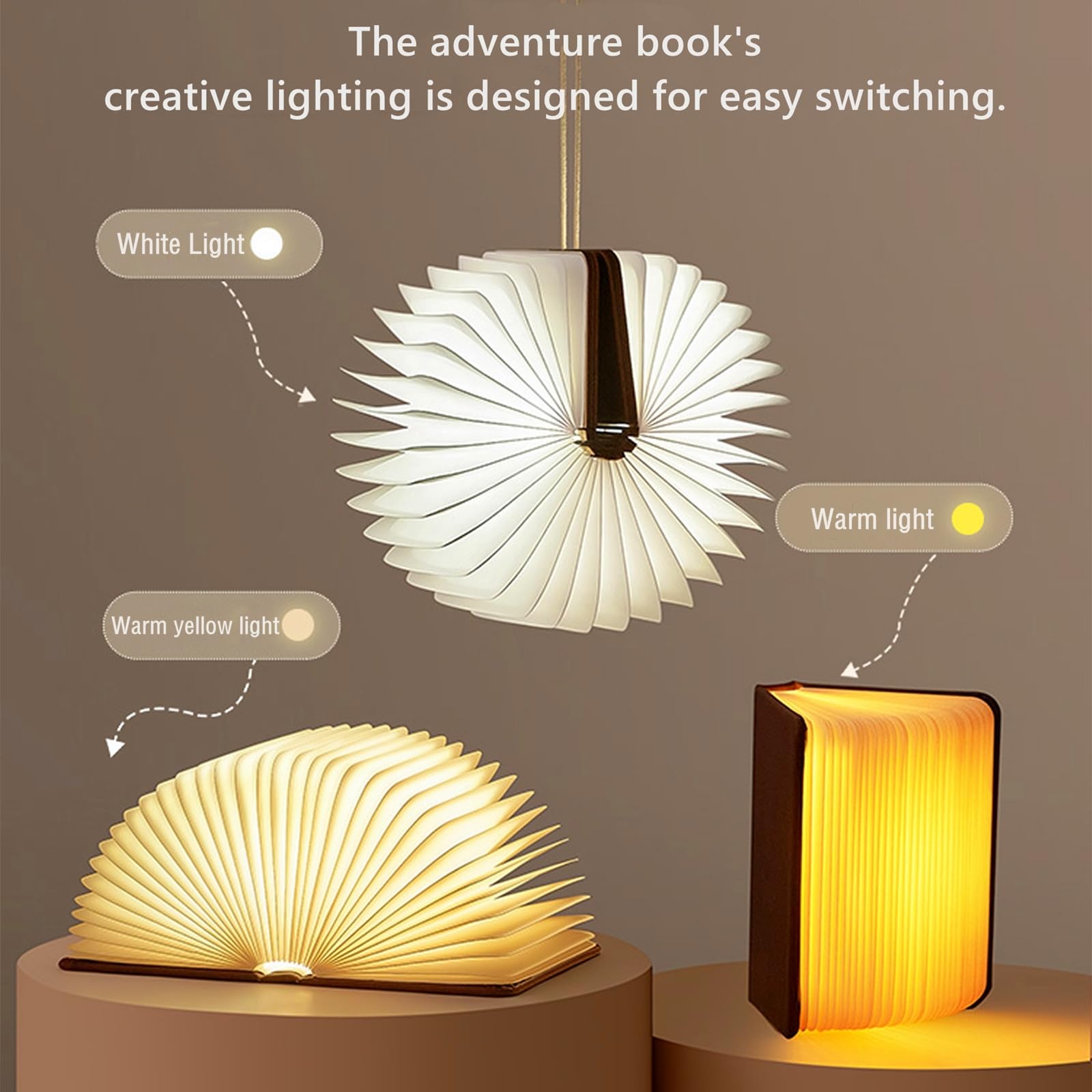 Adventure Book Night Light,3D Folding Lamp&Three Different Lighting Options White/Yellow/Breathing Gradient Colors Led Book Ligh