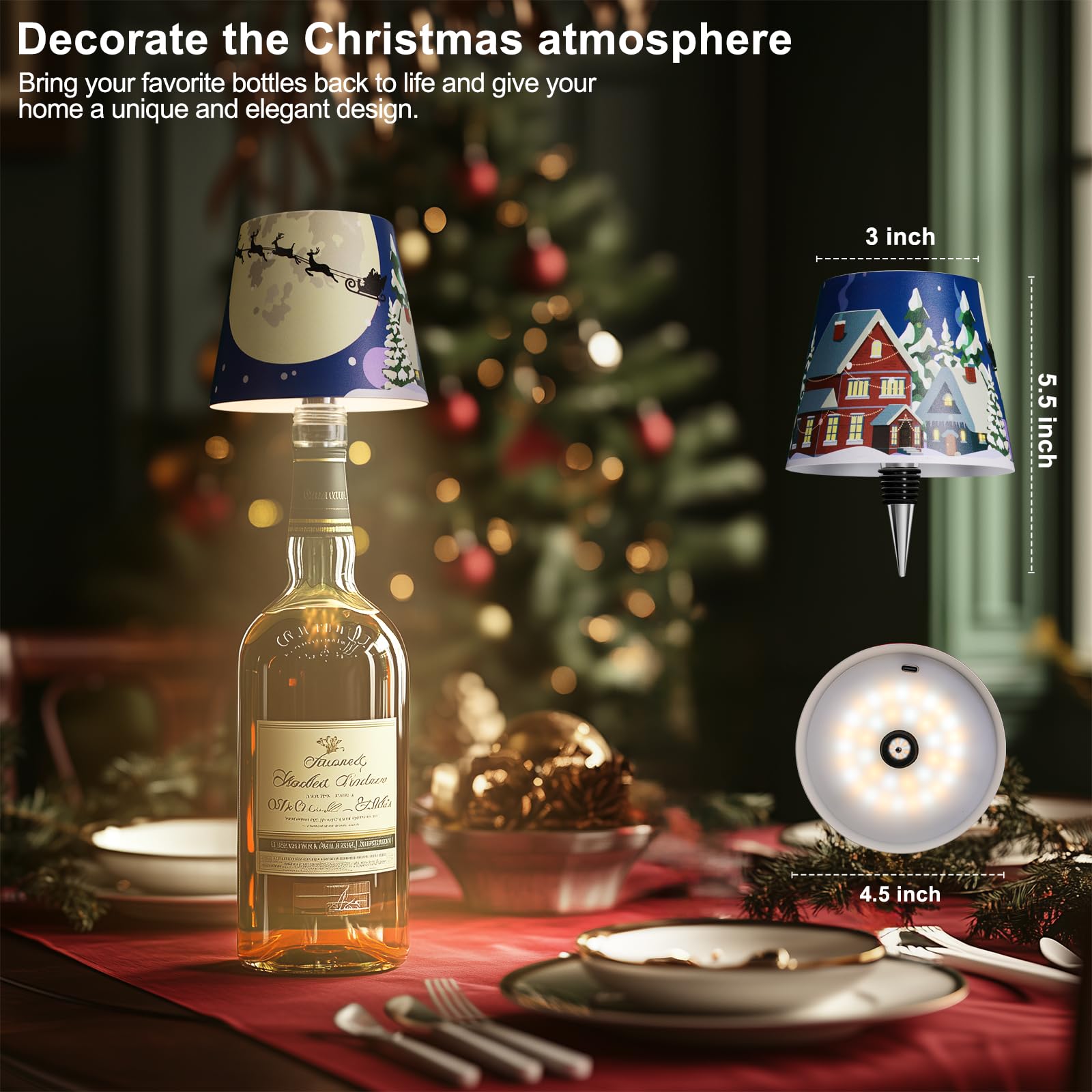 Mebaraul Wireless Bottle Lamp Shade, Rechargeable LED Table Lamp, Stepless Dimming, Portable, Metal, Igloo Color, Model FT1