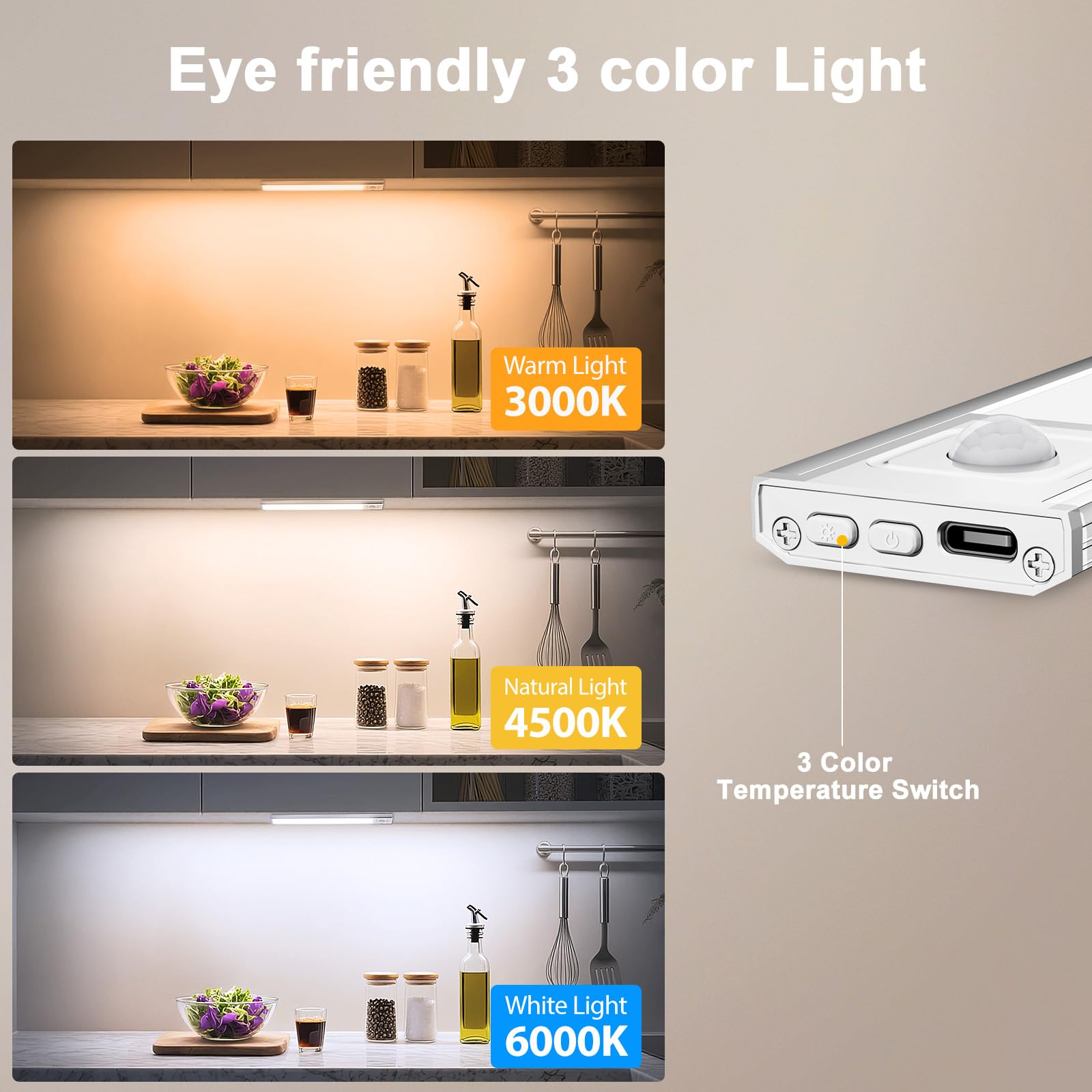 Onforu 13.8 Under Cabinet Lighting  2700Mah Usb-C Rechargeable  Motion Sensor Under Cabinet Lights With 3 Color & Dimmable  Magnetic Under Counter Lights For Kitchen  Closet  2 Pack