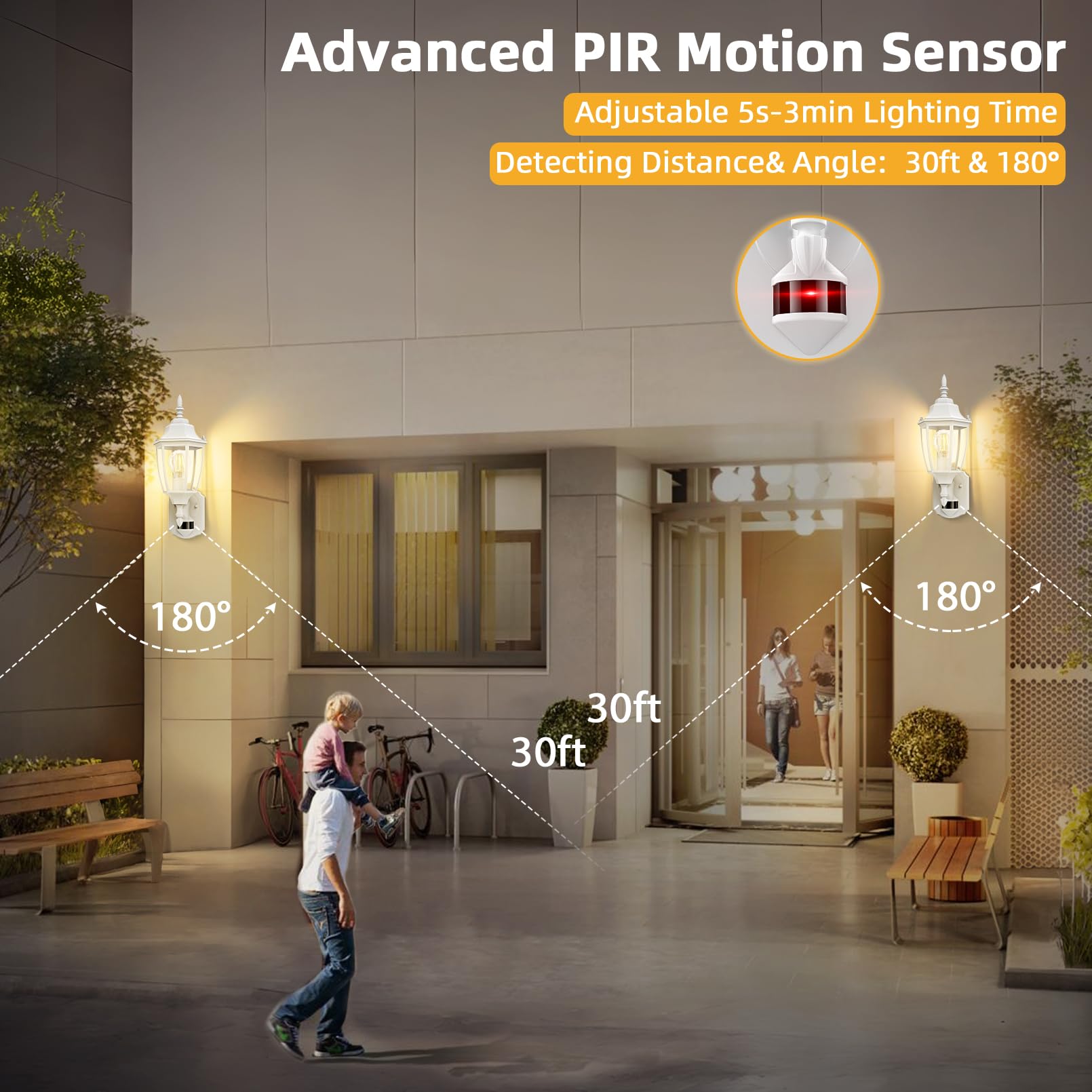 Lamomo Outdoor Wall Sconce, Dusk To Dawn Motion Sensor Light Fixtures, Exterior Aluminum Waterproof White Porch Lights For Patio