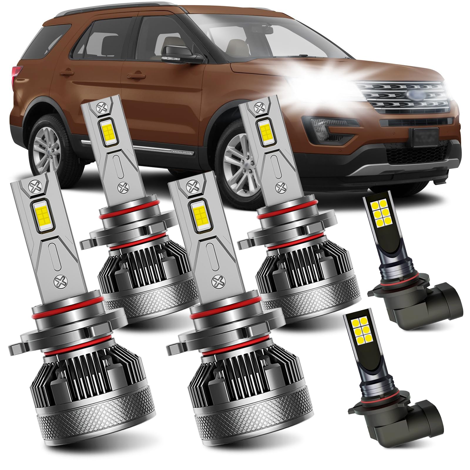 AWALITED Fits for 2016-2019 Ford Explorer High Low Beam Fog Lights Bulbs Combo  6000K White Plug-and-Play Super Bright Light Bulbs  Pack of 6