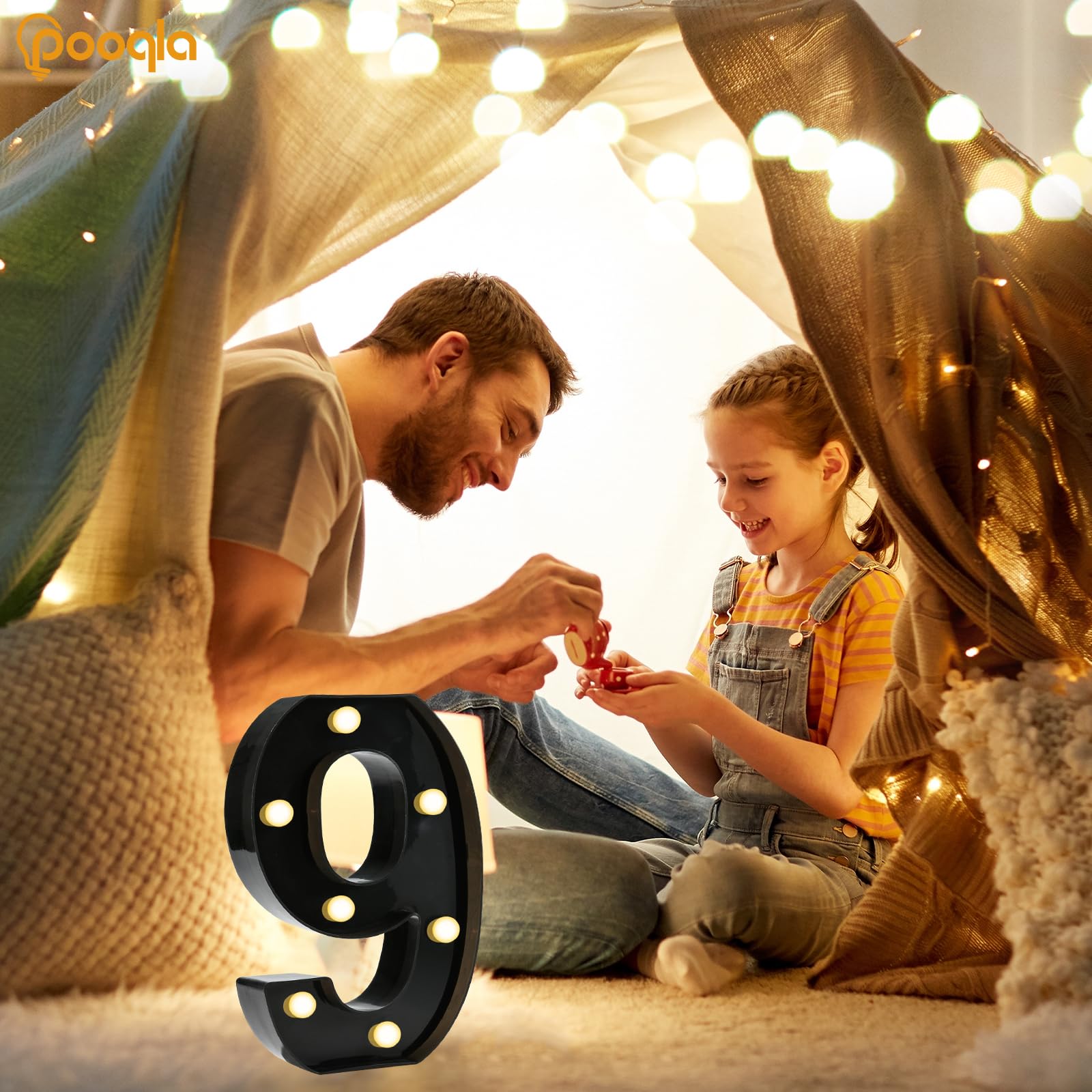 Pooqla Light Up Numbers, Led Black Number Lights For 9Th Birthday Party Decor, Battery Powered Lighted Marquee Number Sign For Party Decor, Lighted Numbers For Wall Home Anniversary, Number 9