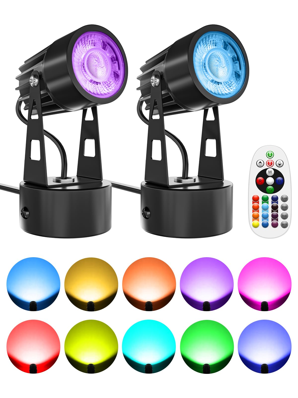 DOREIO LED Spot Lights Indoor 3W RGB Accent Lighting Up Lights Indoor Spotlight Lamp for Plants 120V Uplighting Christmas Decor 
