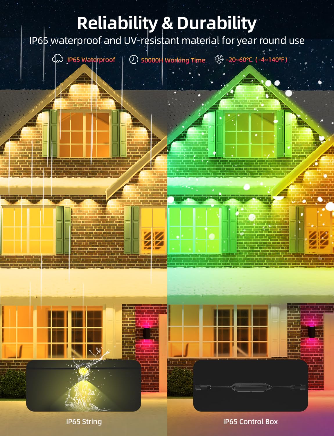 APPECK Outdoor String Lights 100ft, 72 LEDs, Smart RGBW, Waterproof, Black, Model C5109-C-1
