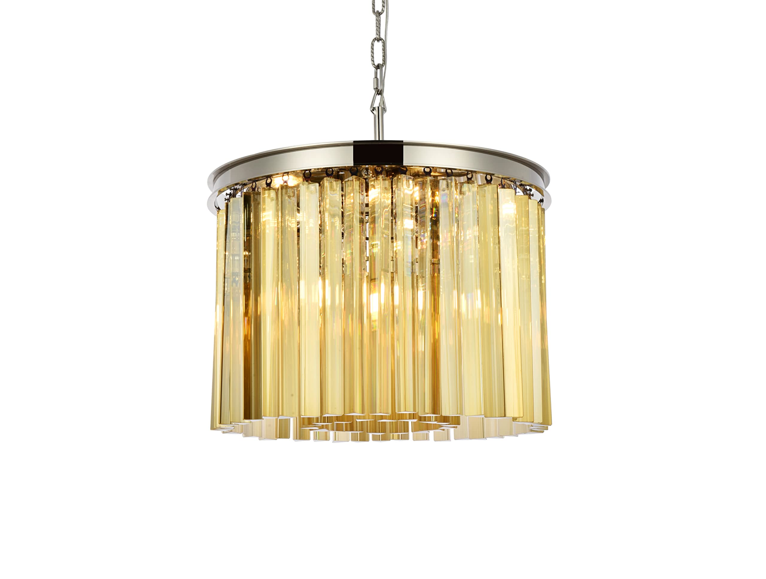 Elegant Lighting Sydney Collection 6-Light Pendant Lamp with Royal Cut Golden Teak Crystals, Polished Nickel Finish