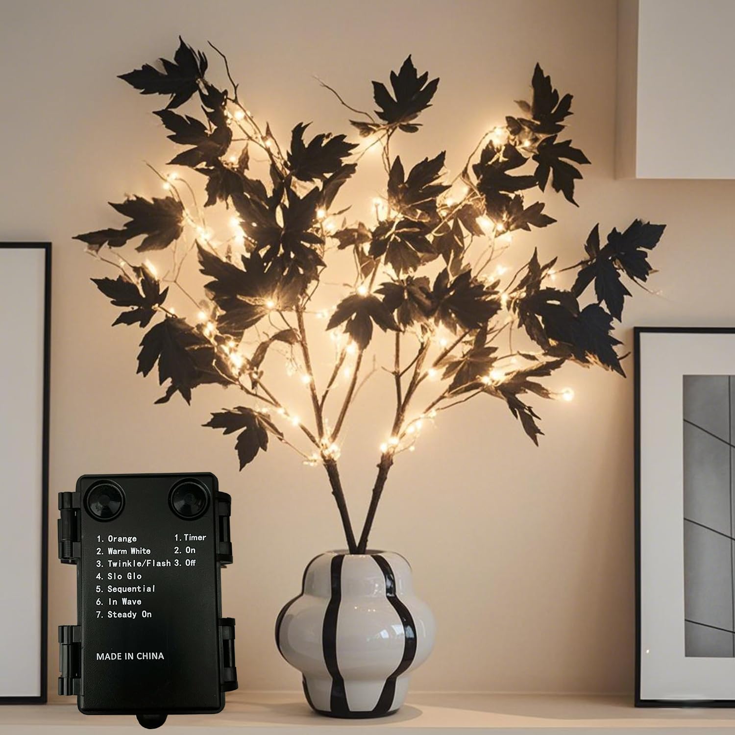 Litbloom Black Tree Branches With Lights 32In Battery Operated With Timer  Lighted Halloween Maple Branches With 120 Orange And Warm White Led Lights For Fireplace Table Halloween Decoration