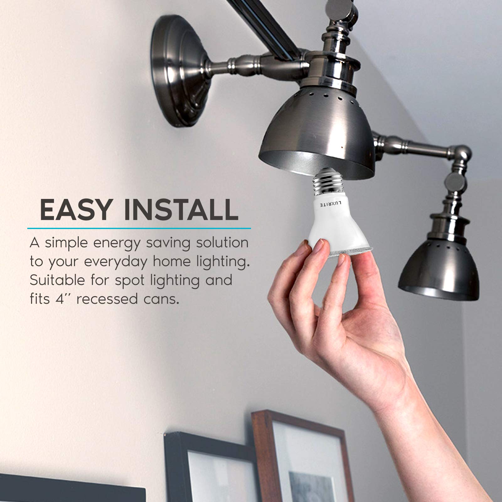 LUXRITE PAR20 LED Bulbs, Dimmable 50W Equivalent, 3000K Soft White, 4 Pack, E26 Base, 500 Lumens, Wet Rated