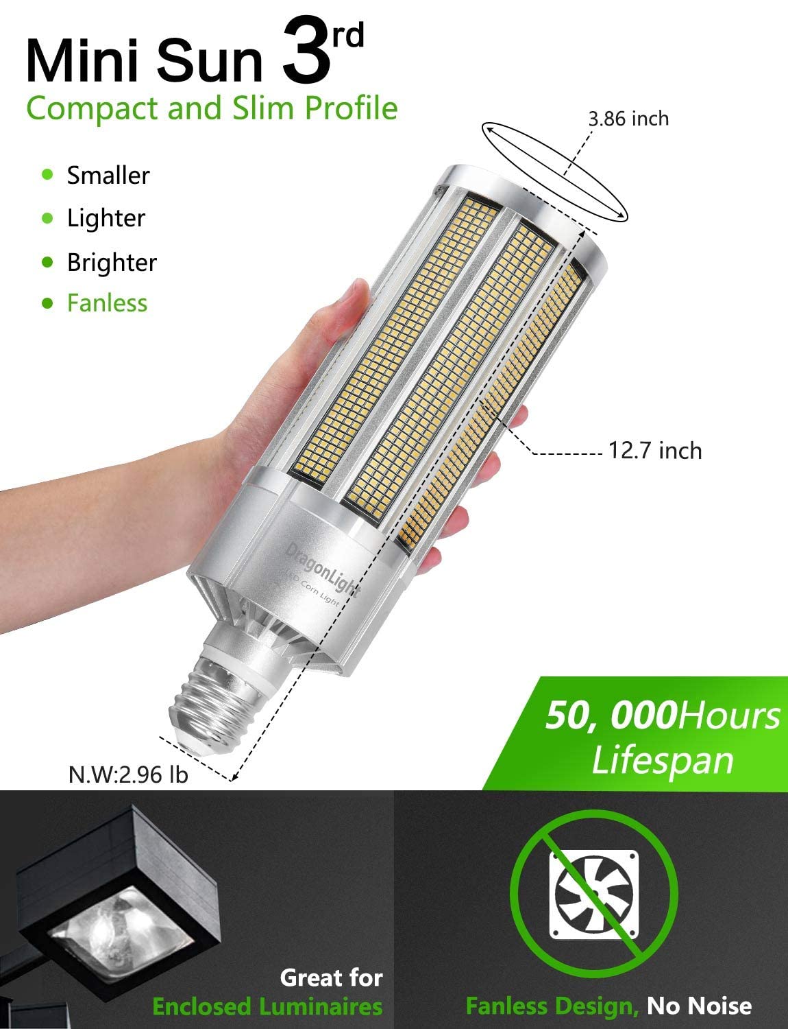 Dragonlight 200W Commercial Grade Corn Led Light Bulb Fanless(1000 Watt Metal Halide/Hid/Hps Replacement) E39 Large Mogul Base L