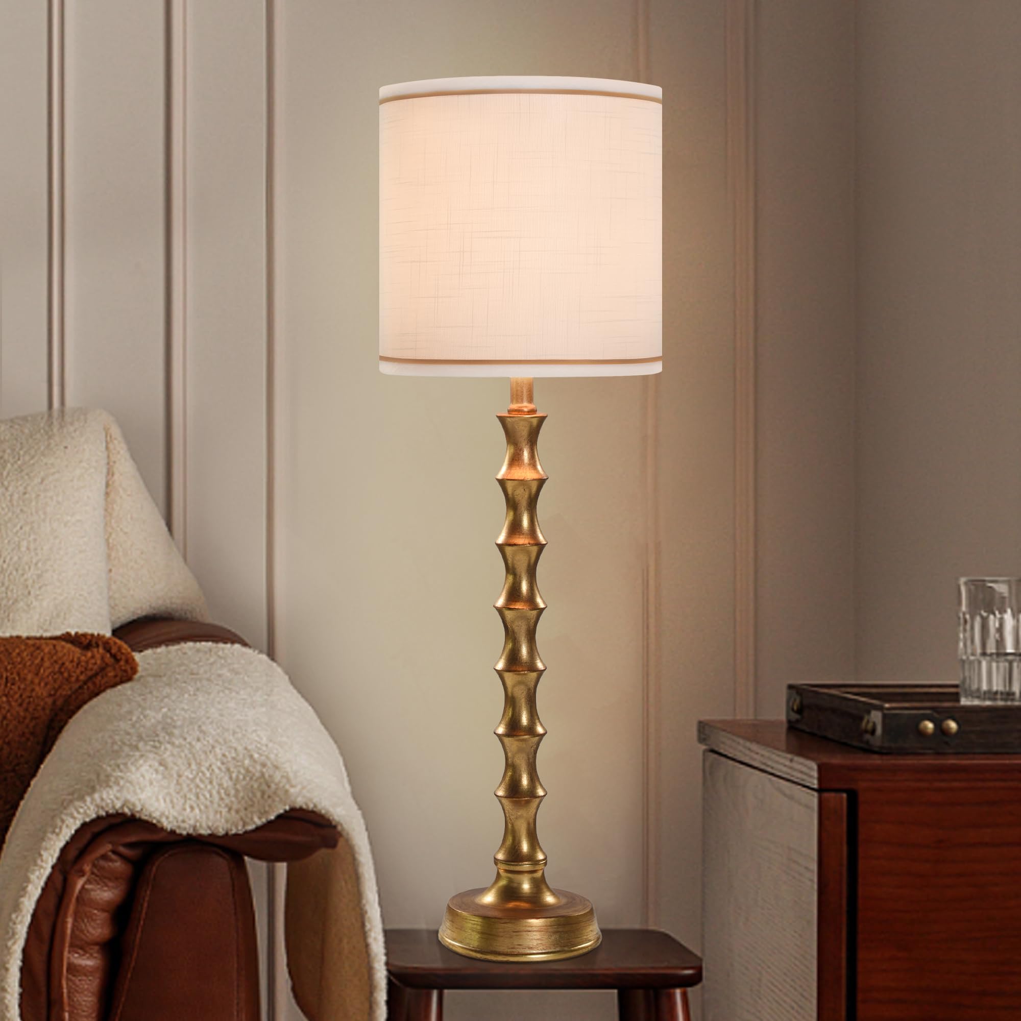 EUO Buffet Lamps Set of 2, 30.5" Tall Gold Metal Candlestick Lamps for Living Room and Dining Room, Modern Design, Model TL2PK-011-GLD