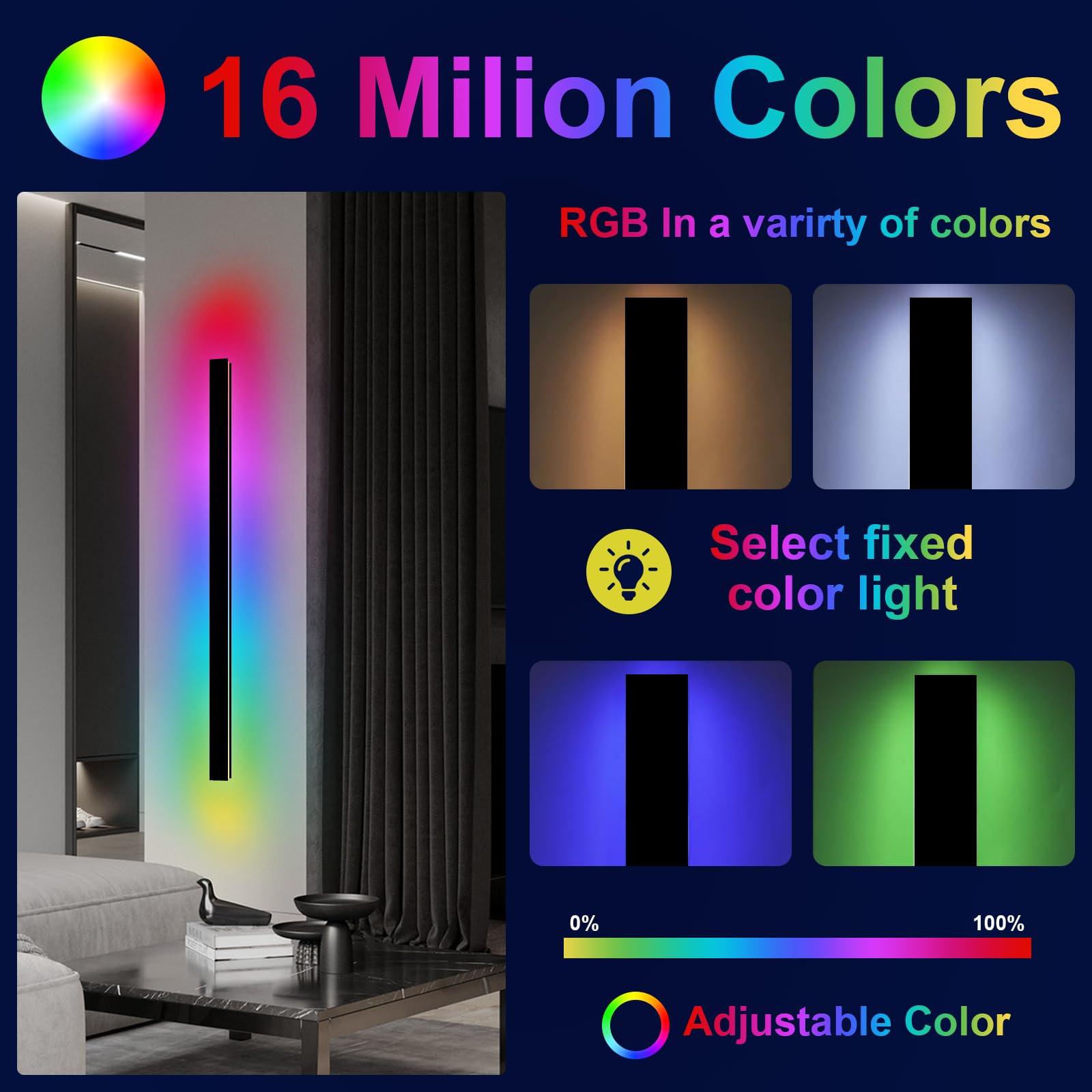 Niuzdu Outdoor Wall Lights - 2 Pack 92.5 Inch Black Exterior Light Fixtures Wall Mount, Rgb Modern Porch Lights Wall Sconce, Long Linear Wall Outside Lighting For House, Garage, Front Door
