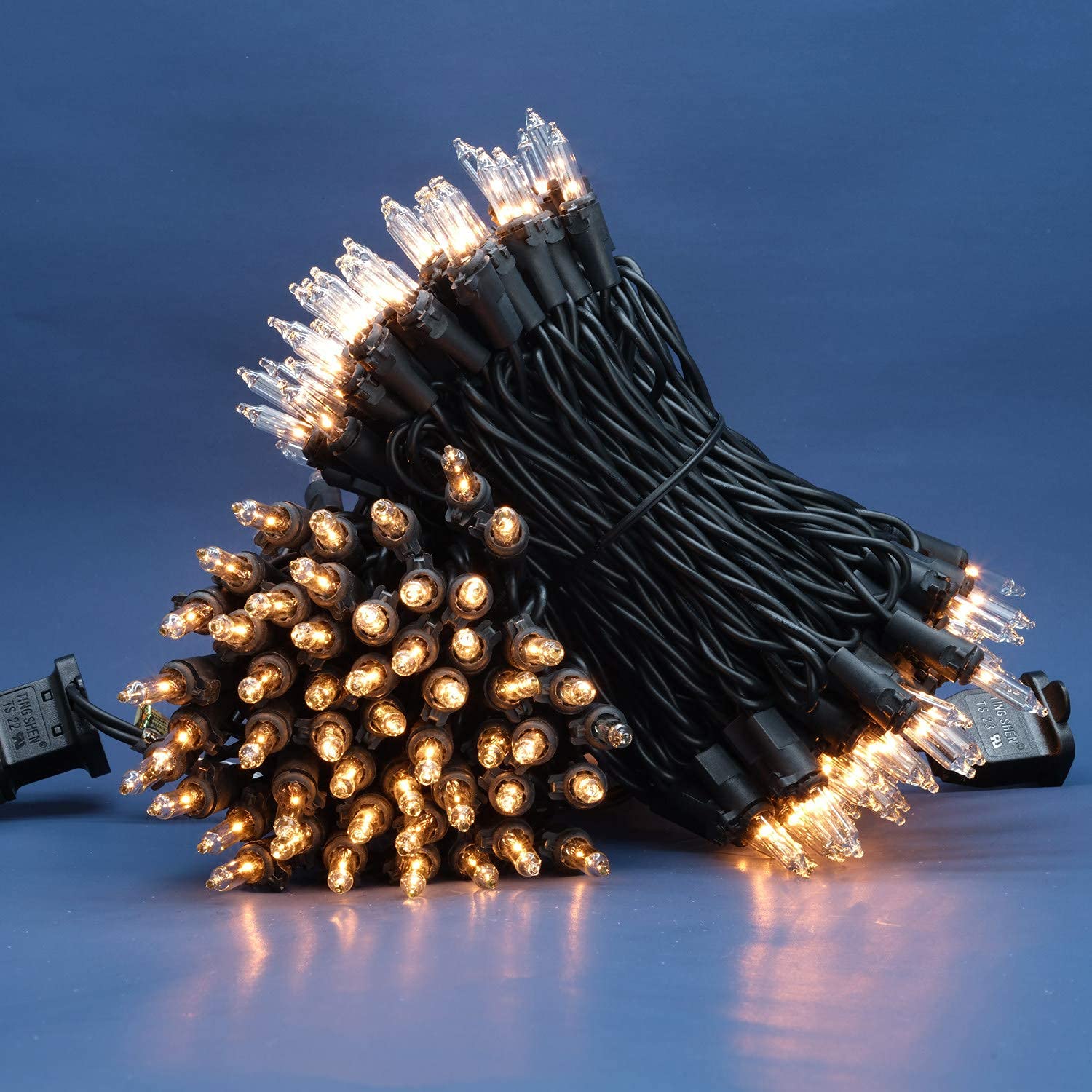 SWEET SHINE 200 Count Clear Christmas Lights, 2 Strands of 100 Count, 33 ft Black Wire, UL Listed