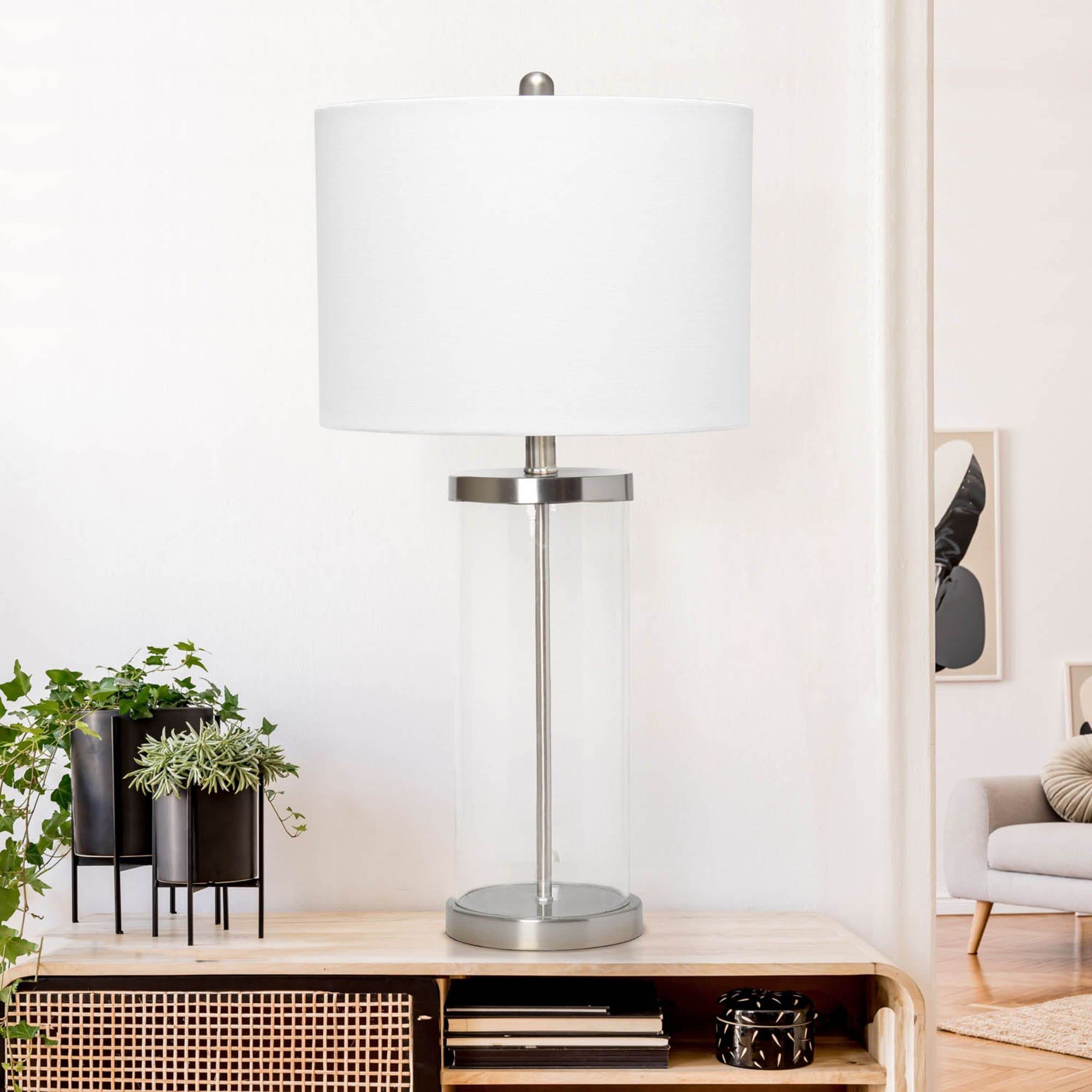 Lalia Home Contemporary Entrapped Glass Table Lamp With Fabric Shade - Brushed Nickel/White