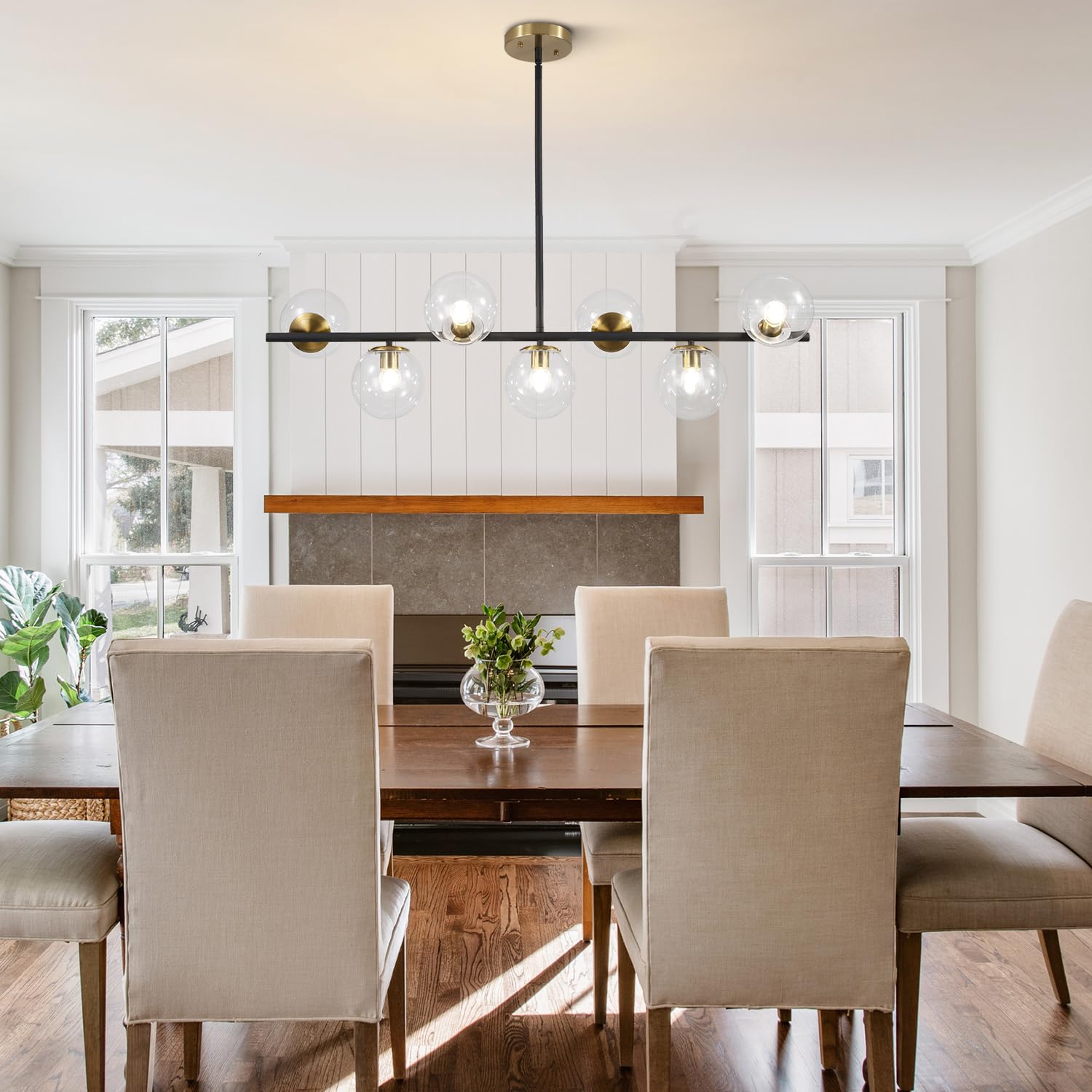 Kco Black Brass 7-Light Chandelier, Clear Glass Bubble Modern Sputnik Pendant Lighting