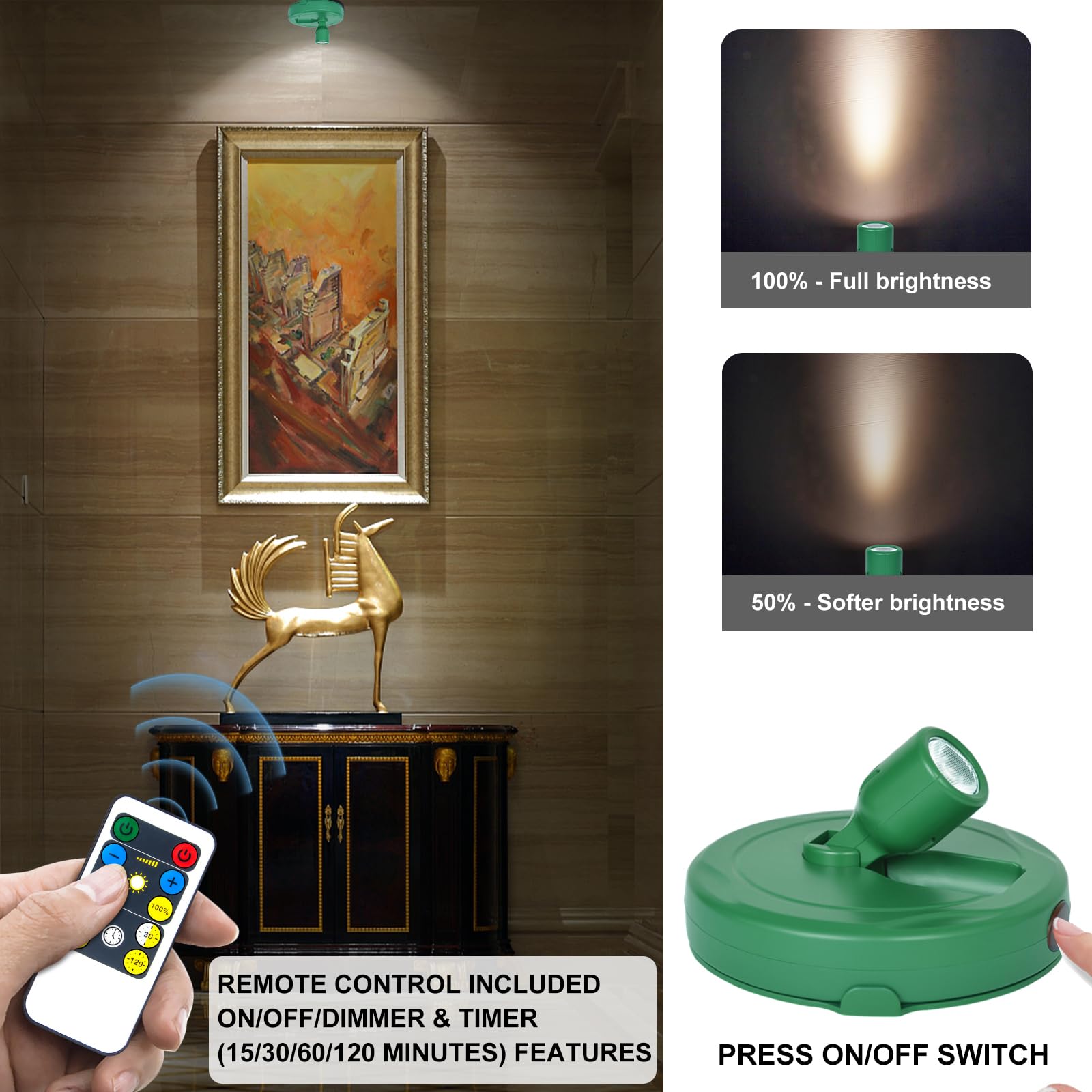 Hamvidne Led Spotlight, Battery Powered Picture Lights, Uplight Indoor, Puck Lights With Remote, Plant Spot Light For Wall Art D