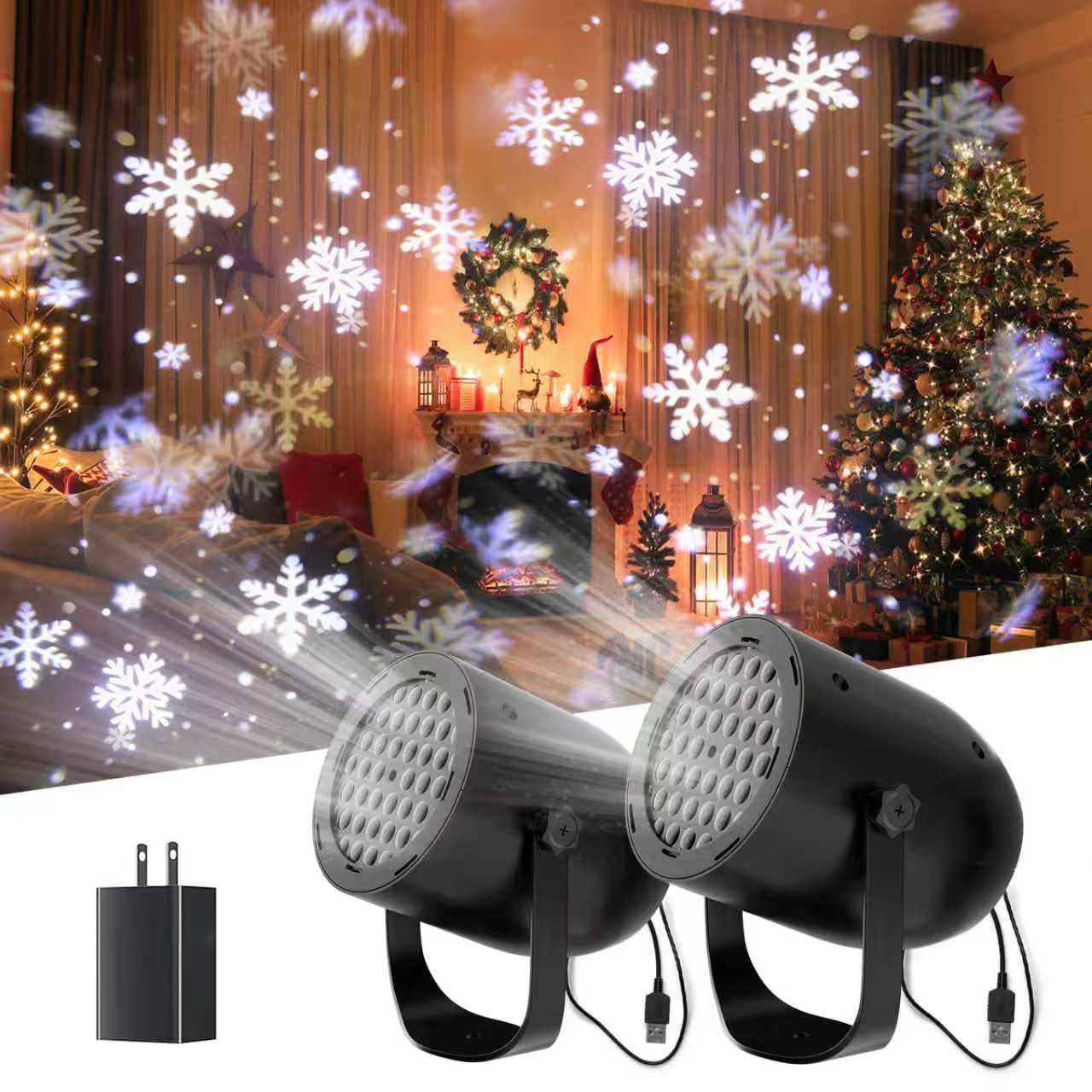Yiixuyo-2 Set/LED Snowflake lamp mini, Dynamic Snowflake Christmas Projection lamp, Suitable for Indoor and Outdoor Landscape Ch
