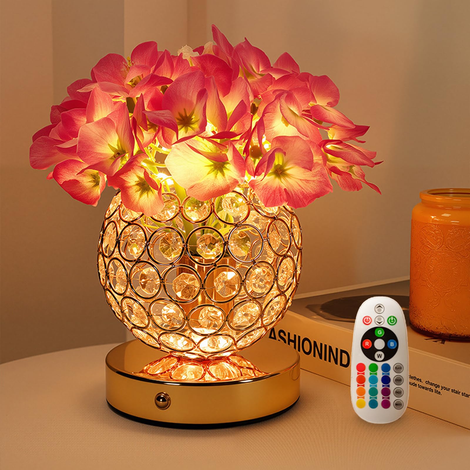 Hydrangea Flower Lamp with Remote, Rechargeable 16 Colors Changing Artificial Flower Table Lamp with 4 Modes, Dimmable Touch Cor