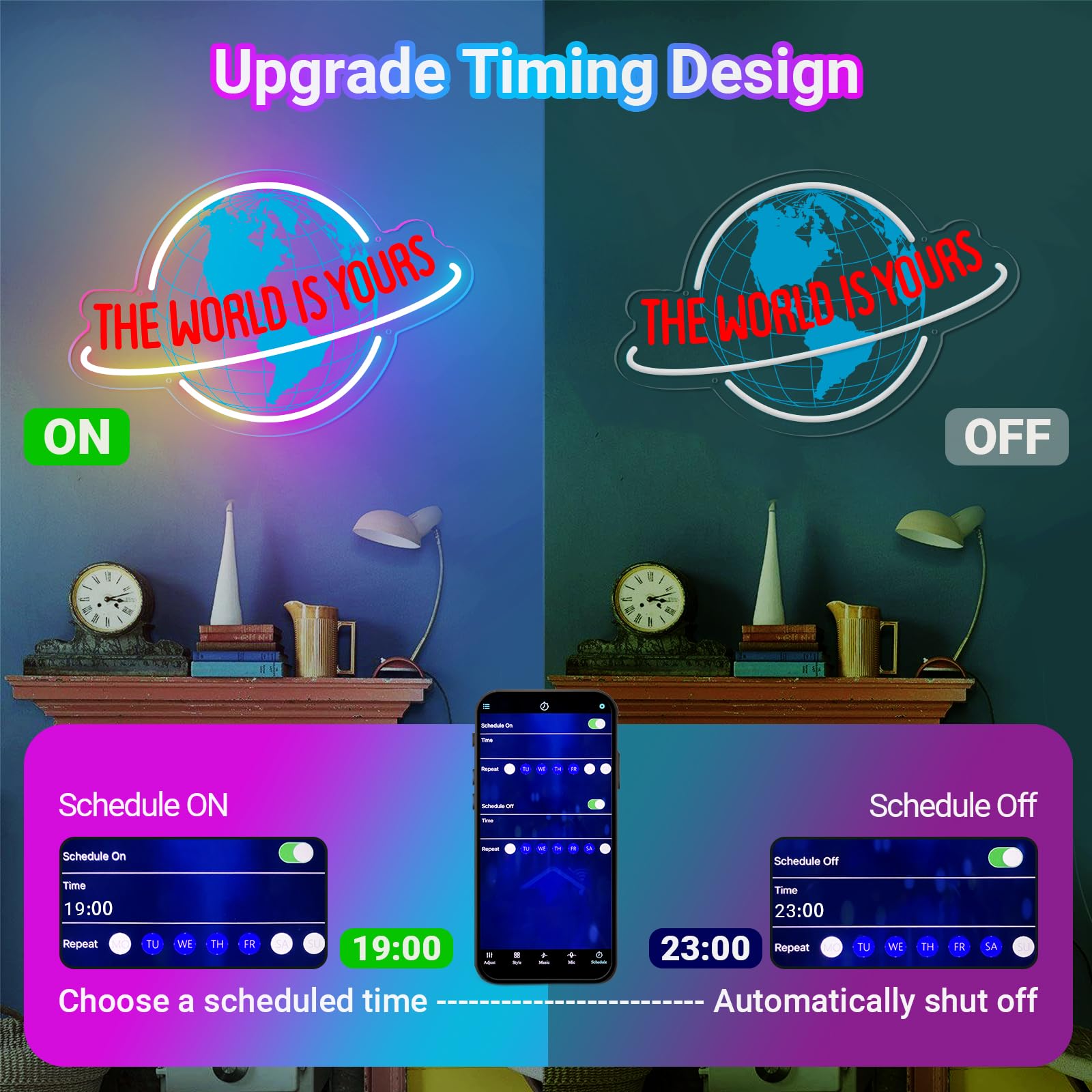 KiMineon Neon Sign Light - 7RGB  t LED Wall Decor, Acrylic, Multicolor, USB Powered for Home Bar, Game Room, Cafe, Wedding