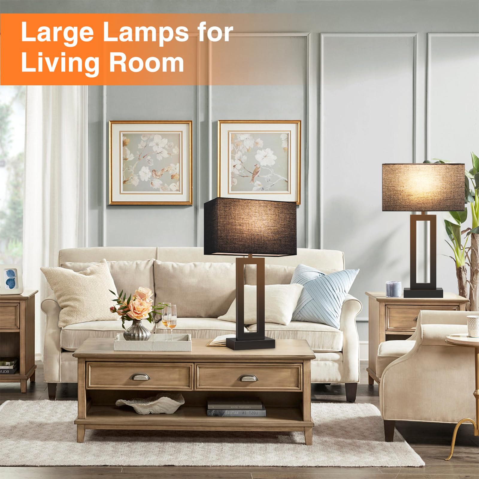 Seealle 22'''' Tall Living Room Lamps For Night Stands - Touch Bedside Lamp With Usb C+A, 3 Way Dimmable Bedroom Lamps For End T