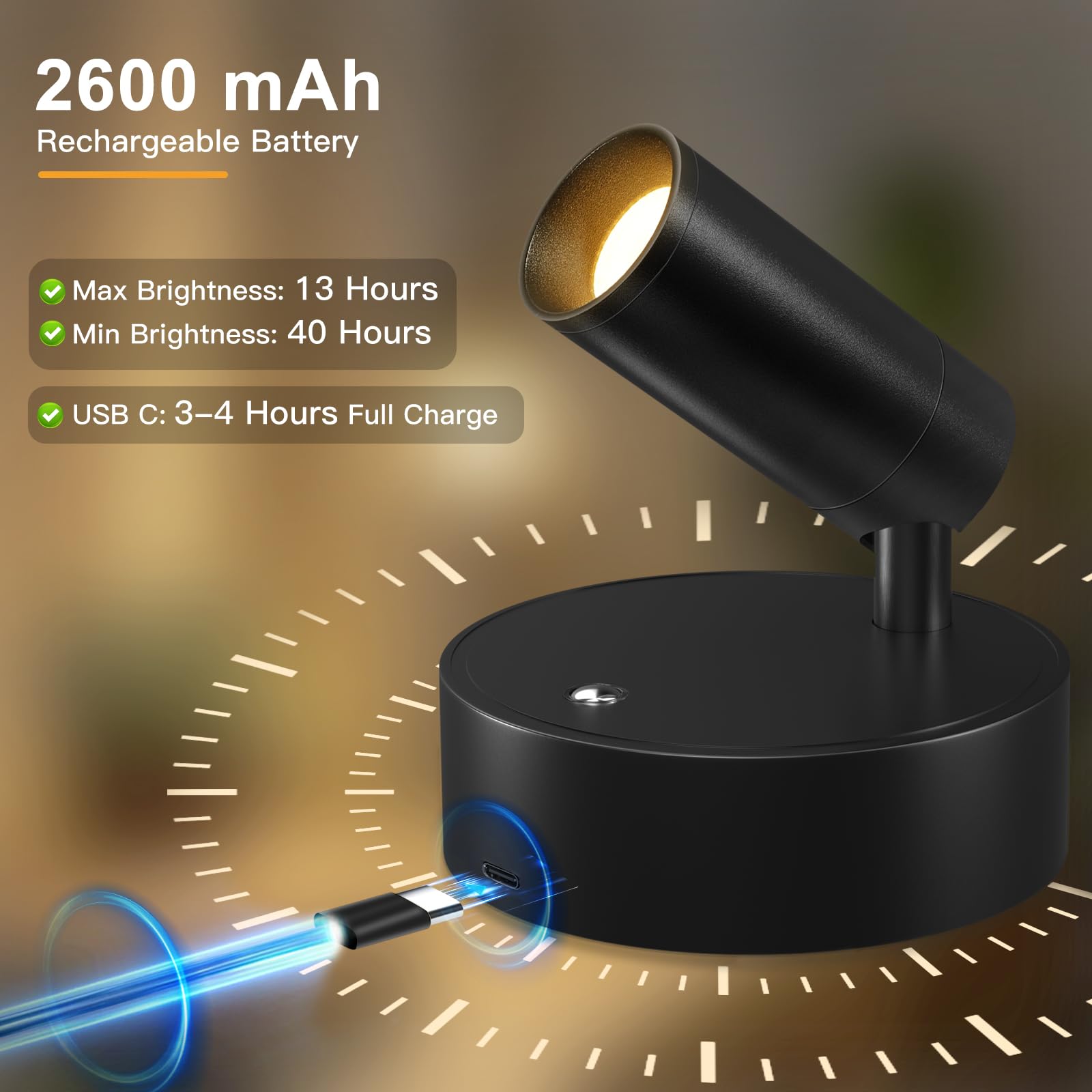 Kimjo Wireless Led Spotlight  Spot Lights Indoor  Uplighting Indoor With Timer And Dimmable  Rechargeable Wall Lights Picture Light Accent Lighting For Plants (2 Pack)