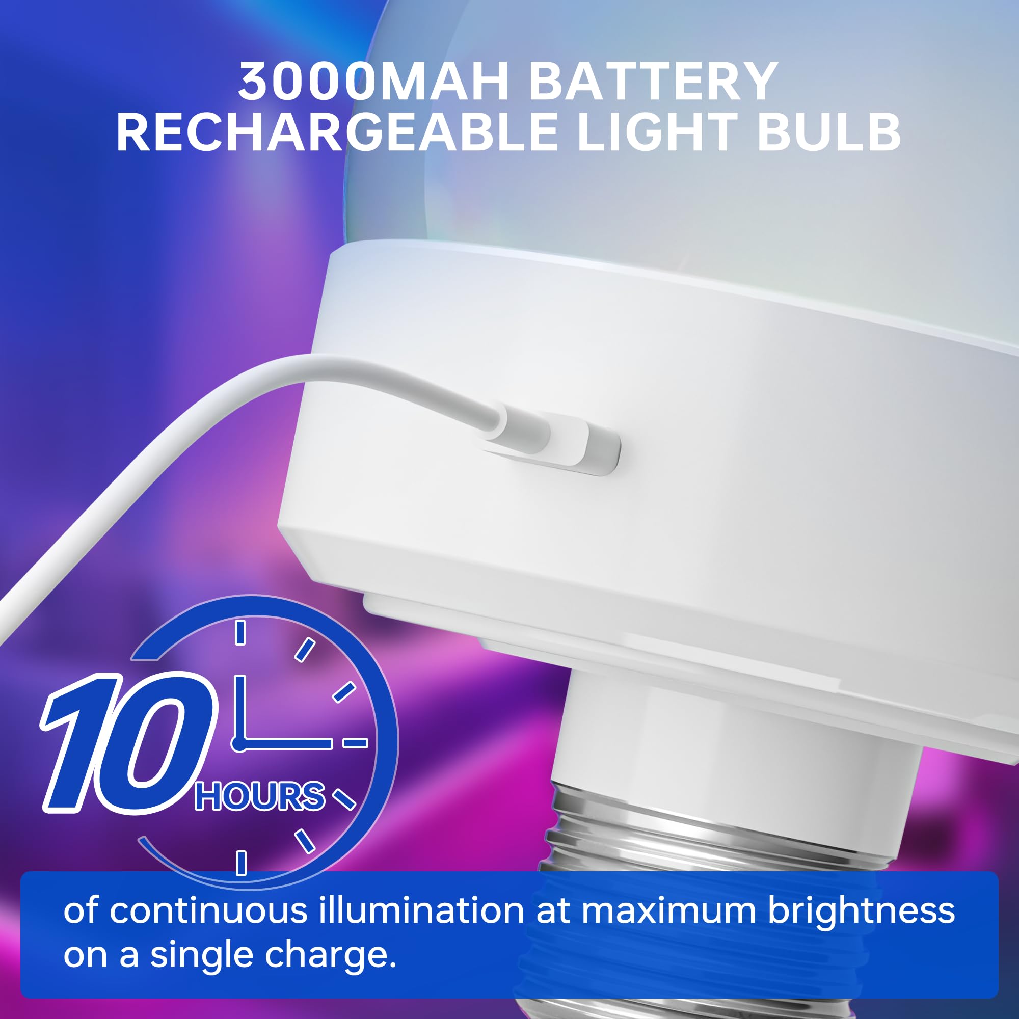 KINDEEP Rechargeable LED Night Light Bulb, Wireless E26 with Remote, Timer, 3000mAh, Dimmable, 3 Color Temperatures, 12 RGB Colors, White