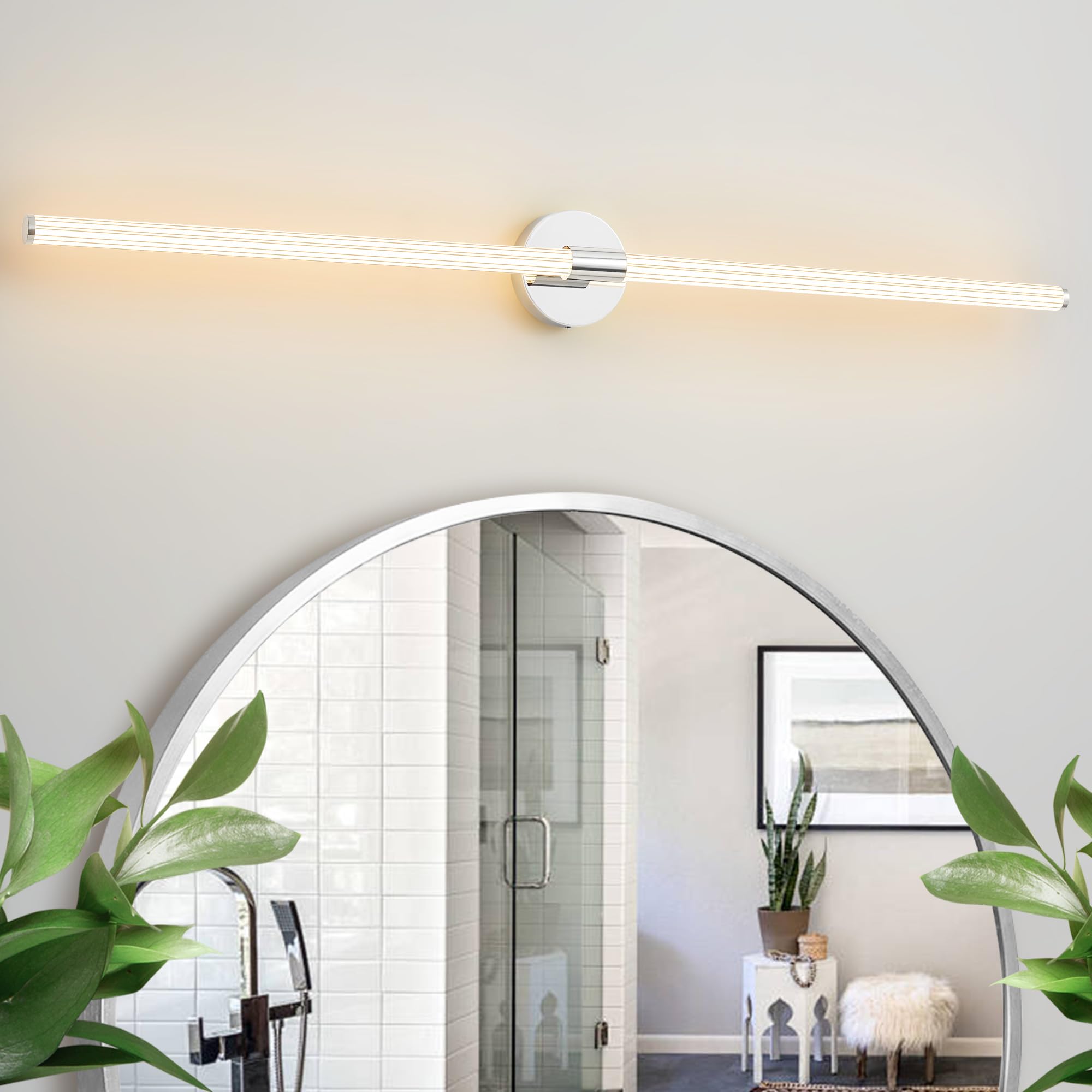 Bathroom Vanity Lights 49 Inch Long Bathroom Light Fixtures Over Mirror, Dimmable Led 360 Full Lighting Modern Vanity Light Bar