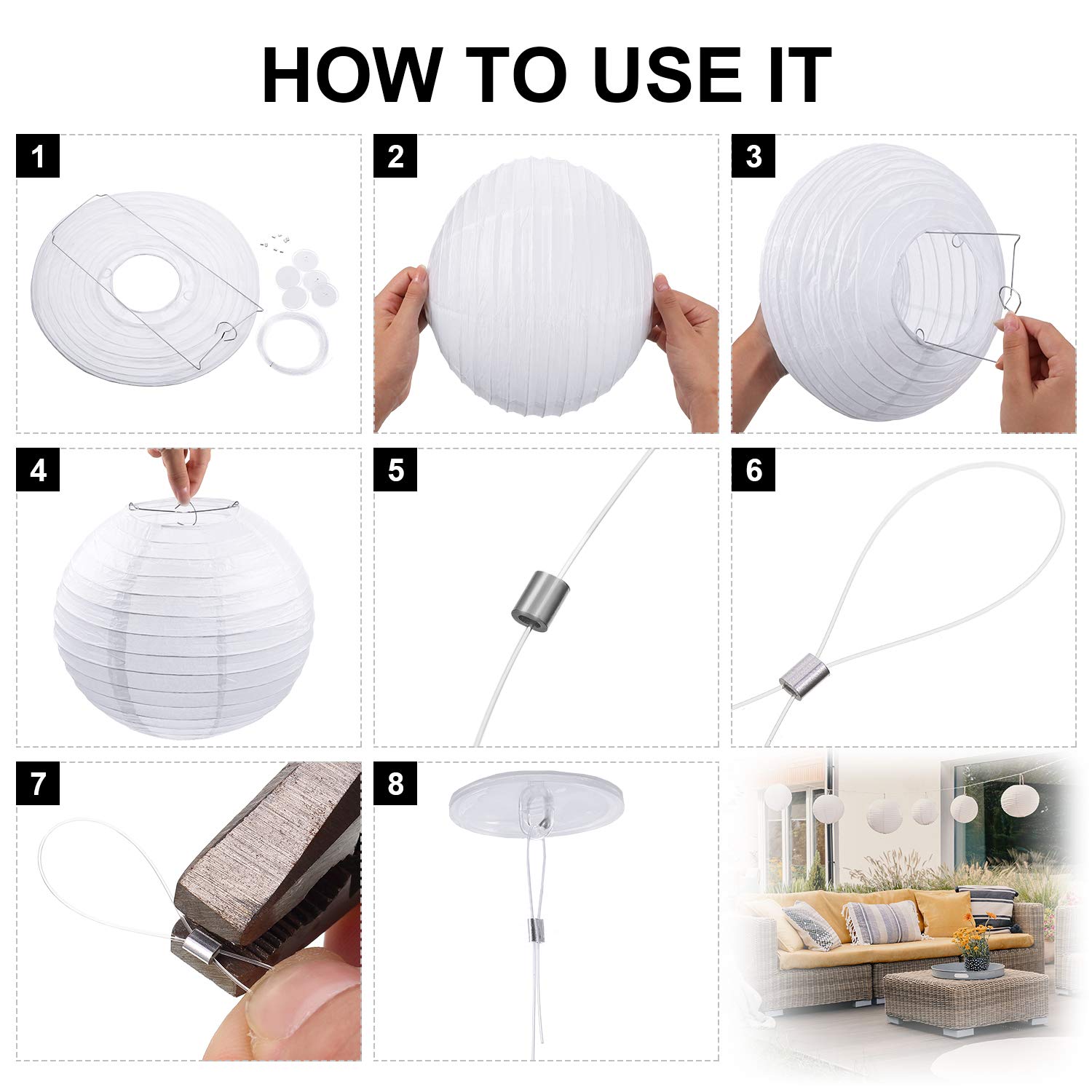 Pelopy 18 Pcs White Paper Lanterns 4/6/8/12 Inches Chinese Japanese Round Lamp For Paper Lanterns Indoor New Year Wedding Valent
