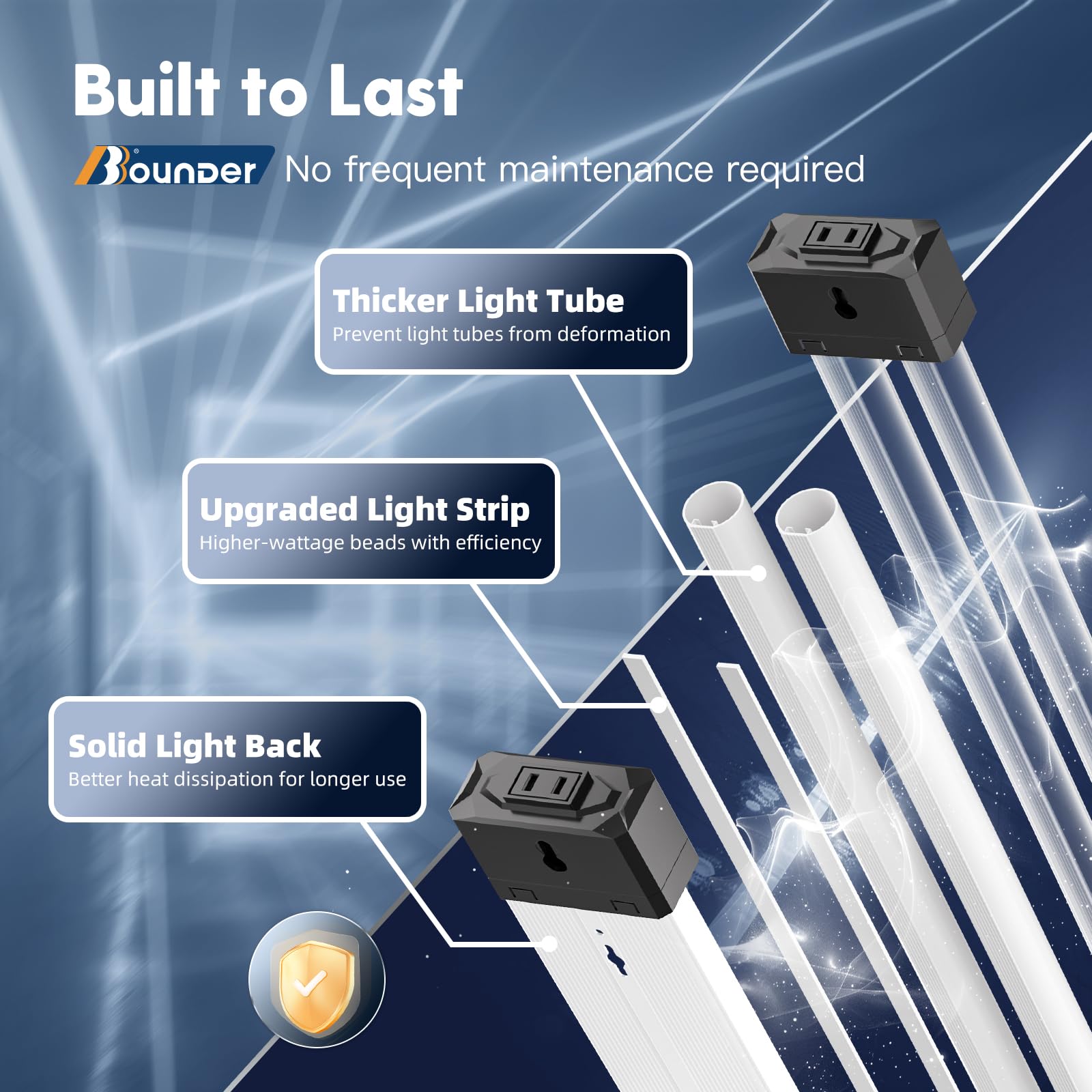 BBOUNDER 4FT Linkable LED Shop Light, 6500K Cool Daylight, 4400 LM, Black, Surface & Suspension Mount, Polycarbonate