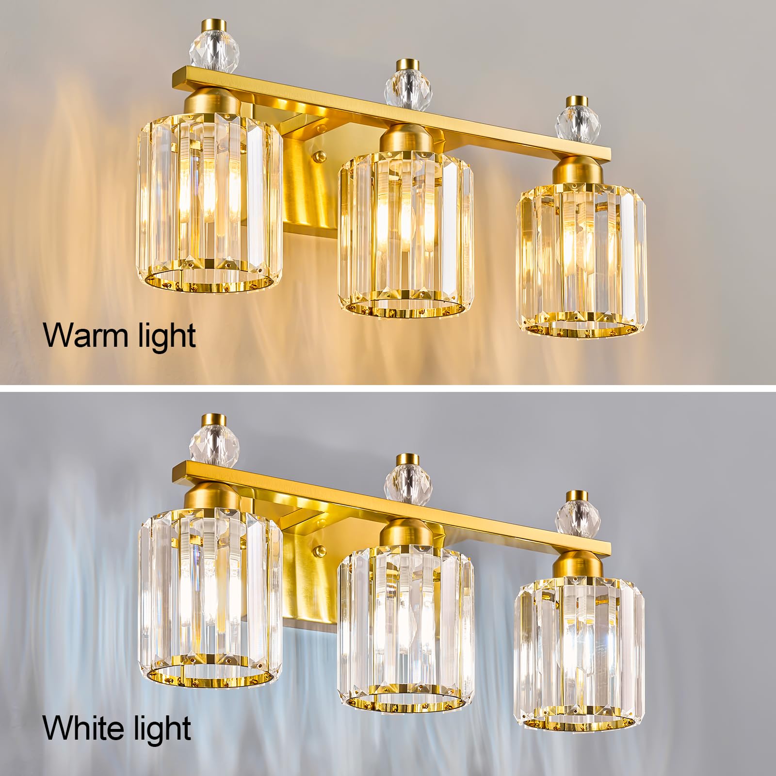FDPBY 3-Light Bathroom Vanity Lights Gold Modern Crystal Fixture Model 291