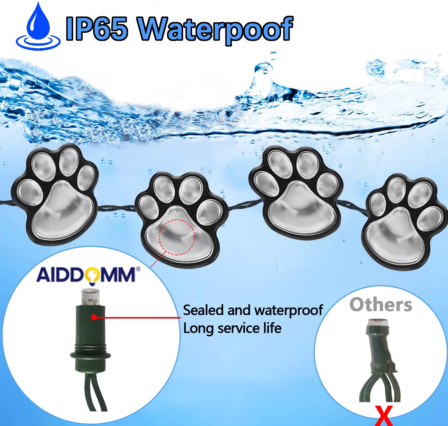 Aiddomm 16.8Ft Paw Print Solar String Lights - Waterproof Outdoor Decor For Pet Lovers