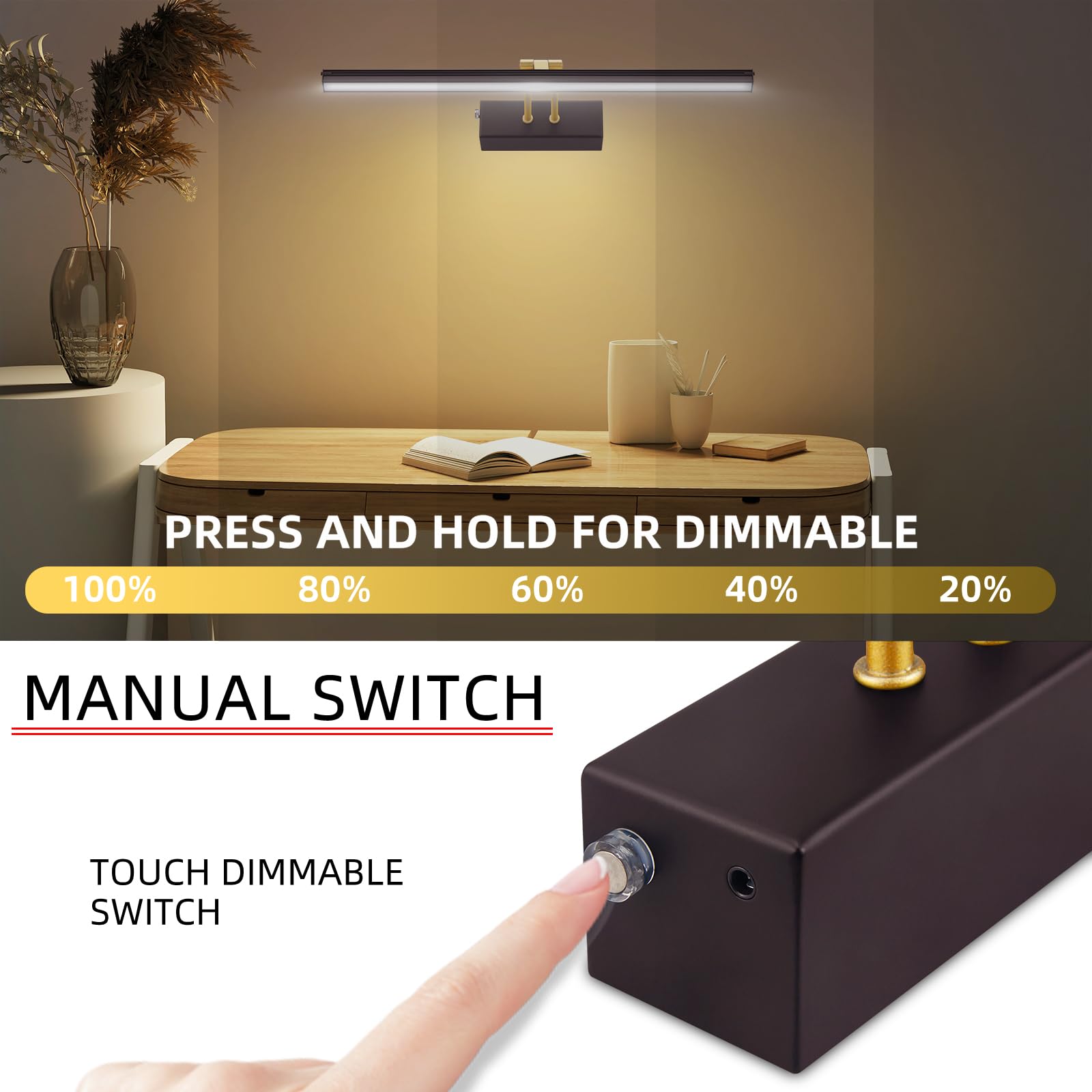 RAIFOOLLY Picture Light, 5000mAh Rechargeable, Remote Control, 16in Dimmable Accent Light, Black Steel, Model RF00127