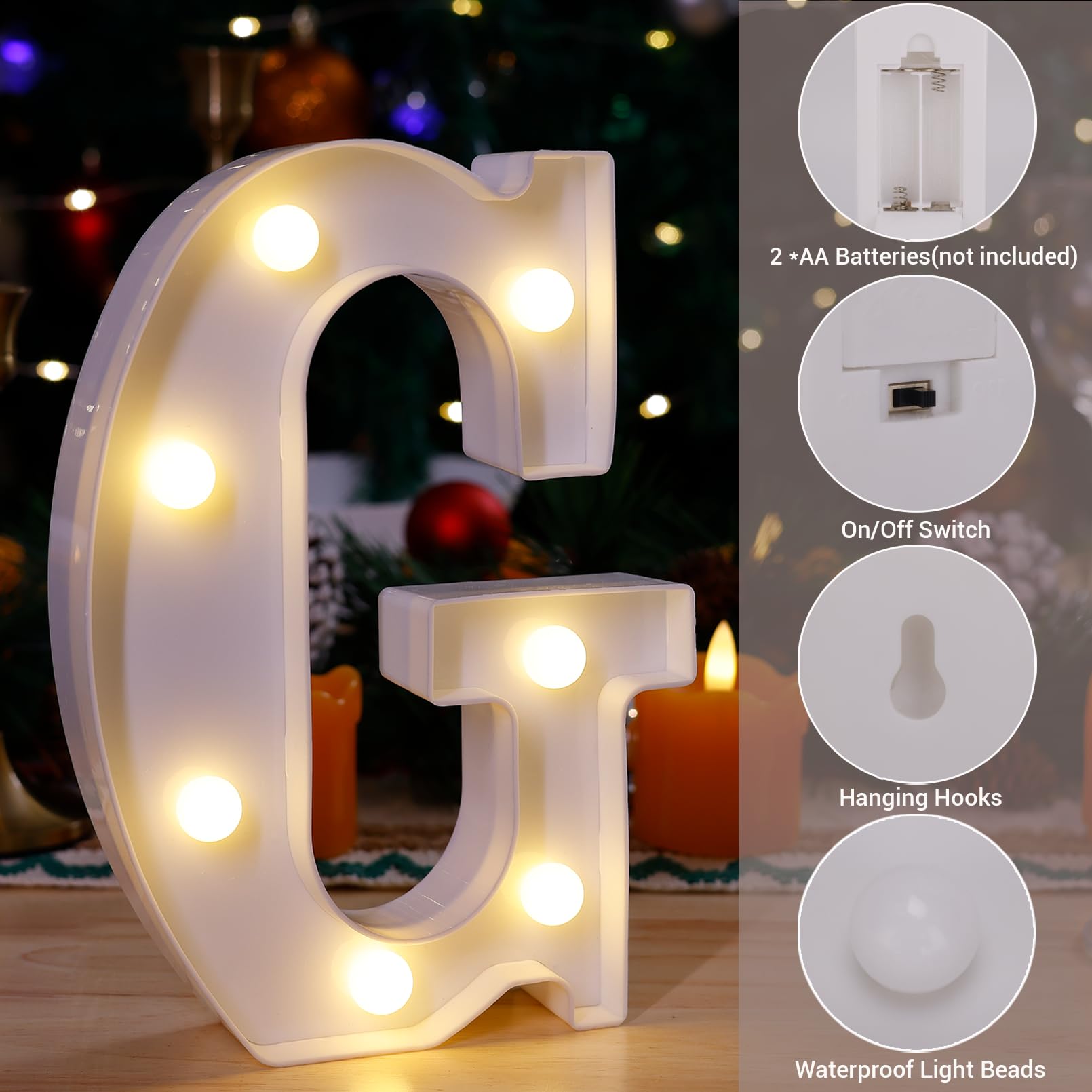 Tronsboo Led Marquee Sign Light Up Letters, Alphabet Light Up Letters Sign, Battery Powered Led Letter Lights For Night Light, Wedding, Birthday, Party, Christmas Or Home Decor (Letter G)